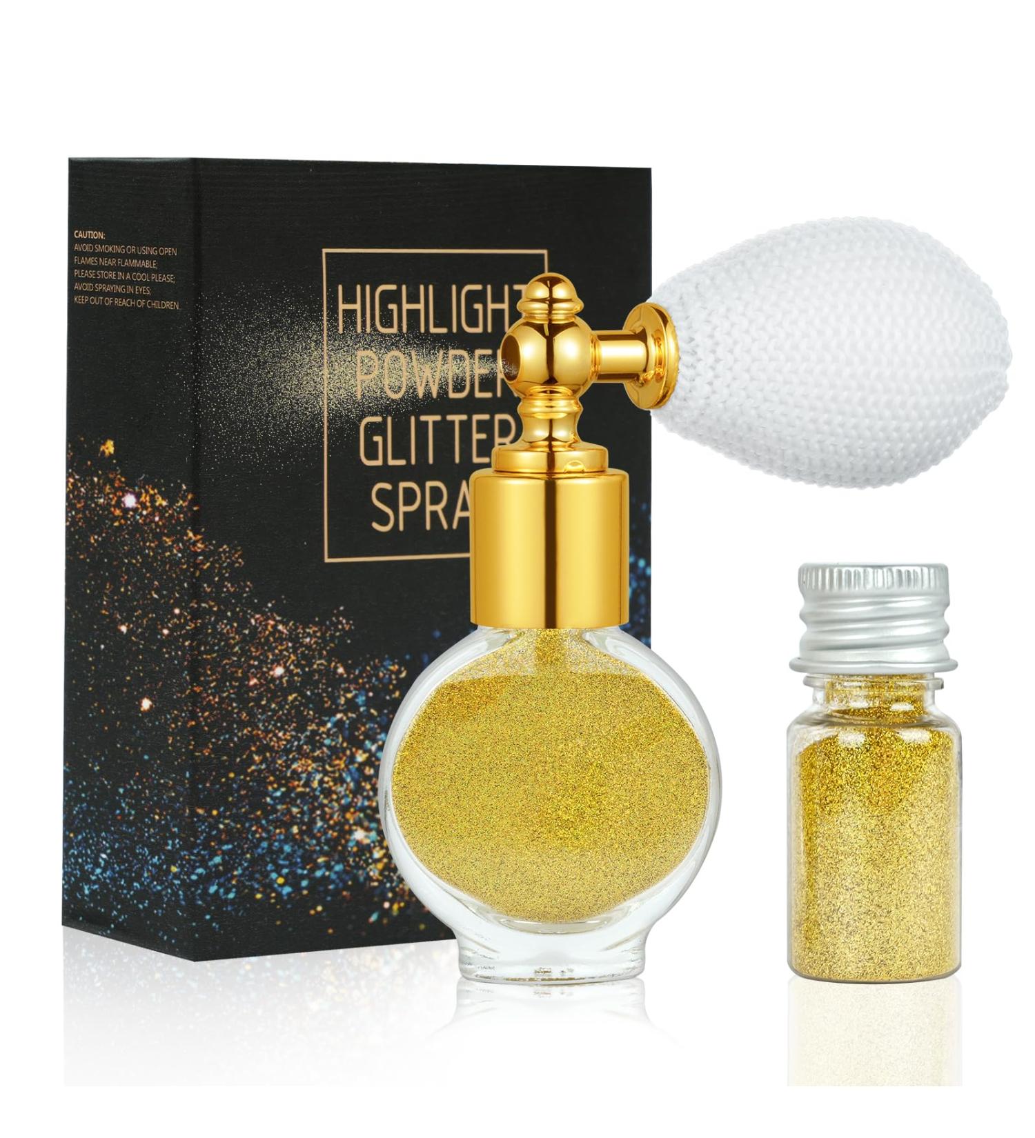 AOOWU Glitter Powder Spray Shiny Body Glitter Spray for Women Highlighter Loose Powder Spray Shimmer Sparkle Pearl Powder Makeup Spray for Body Hair Face and Clothing Colorful Gold - Buy Online on SooperMarket.com