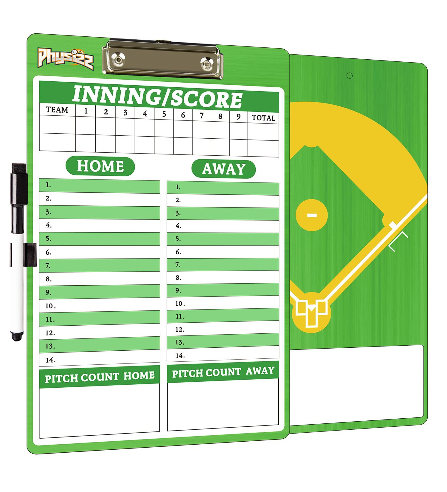 PHYSIZZ Dry Erase Baseball Coaches Clipboard - Double-Sided Coach Lineup Marker Board for Baseball & Softball - Buy Online on SooperMarket.com