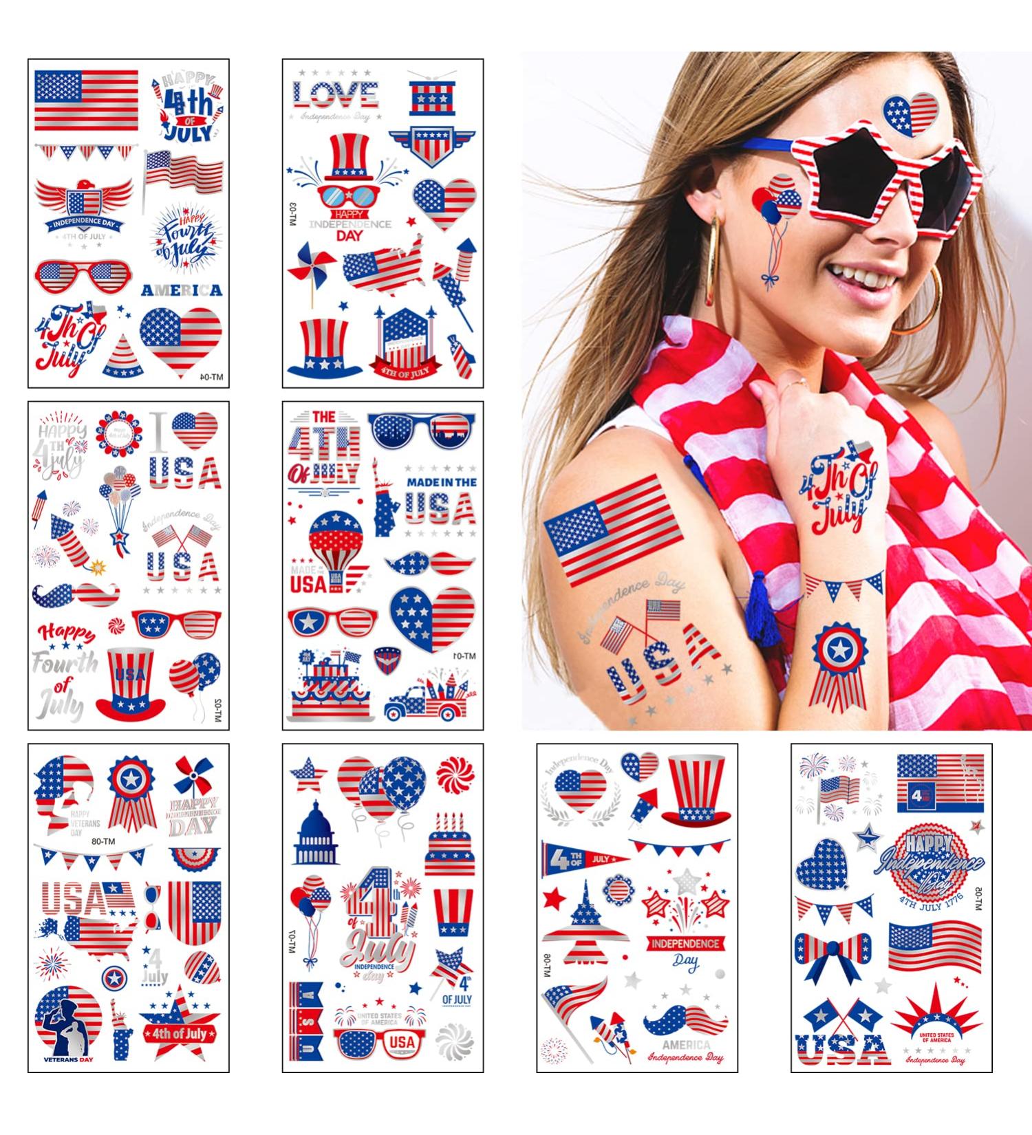 4th of July Temporary Tattoos - Patriotic Red, White & Blue Stickers for Independence Day Celebrations - Buy Online on SooperMarket.com