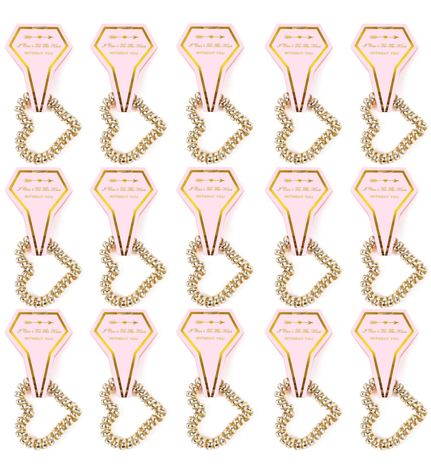 15 Pack Heart-Shaped Coil Hair Ties with Diamond-Shaped Card - Bridesmaid Gifts - Maid of Honor - Bachelorette Party - Wedding Guests (Champagne) - Buy Online on SooperMarket.com