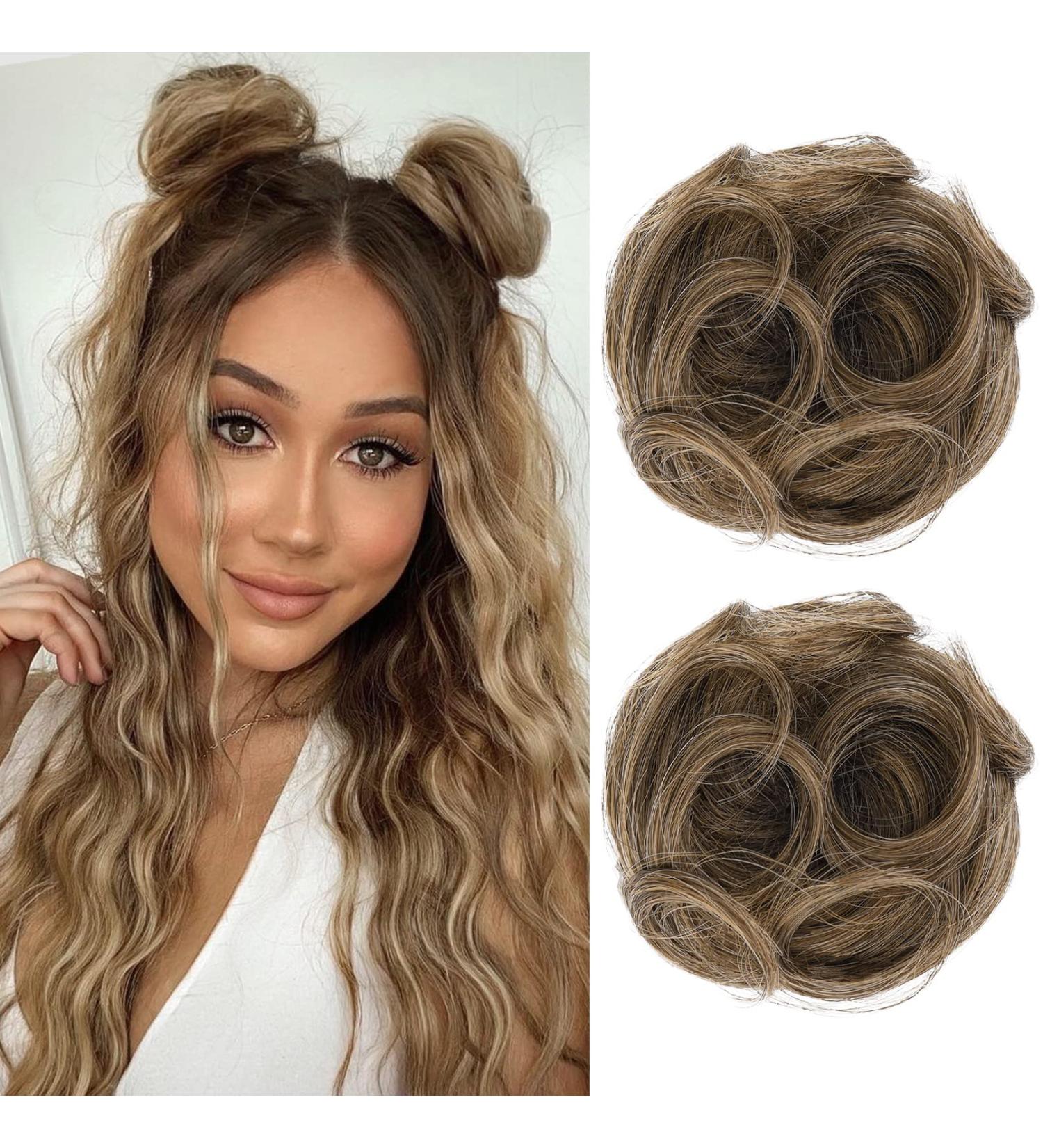 REECHO 2 PCS Mini Claw Clip in Messy & Cat Ears Hair Bun Extensions Wig Accessory Updo Hairpieces for Women Girls (Pack of 2-3.5" Wavy Light Ash Brown with Highlights) Pack of 2 - 3.5" Wavy Light Ash Brown with Highlights - Buy Online on SooperMarket.com