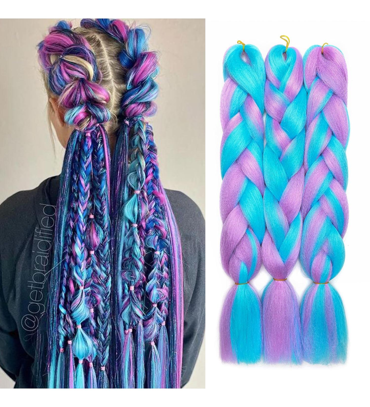 Tess Braids Extensions - Light Purple/Blue Jumbo Kanekalon 60cm Ombre Hair Braid (100g) for Box Braids - 1 Piece - Buy Online on SooperMarket.com
