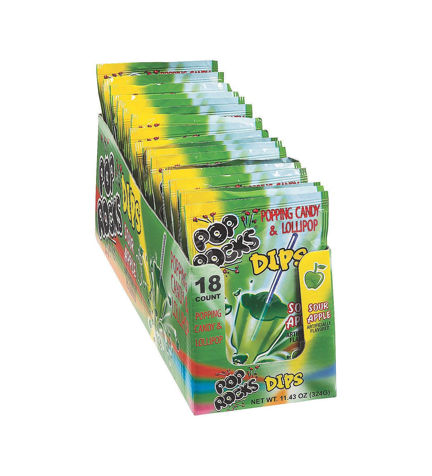 Pop Rocks Dips Sour Apple (18 Count packs of popping candy and lollipops )