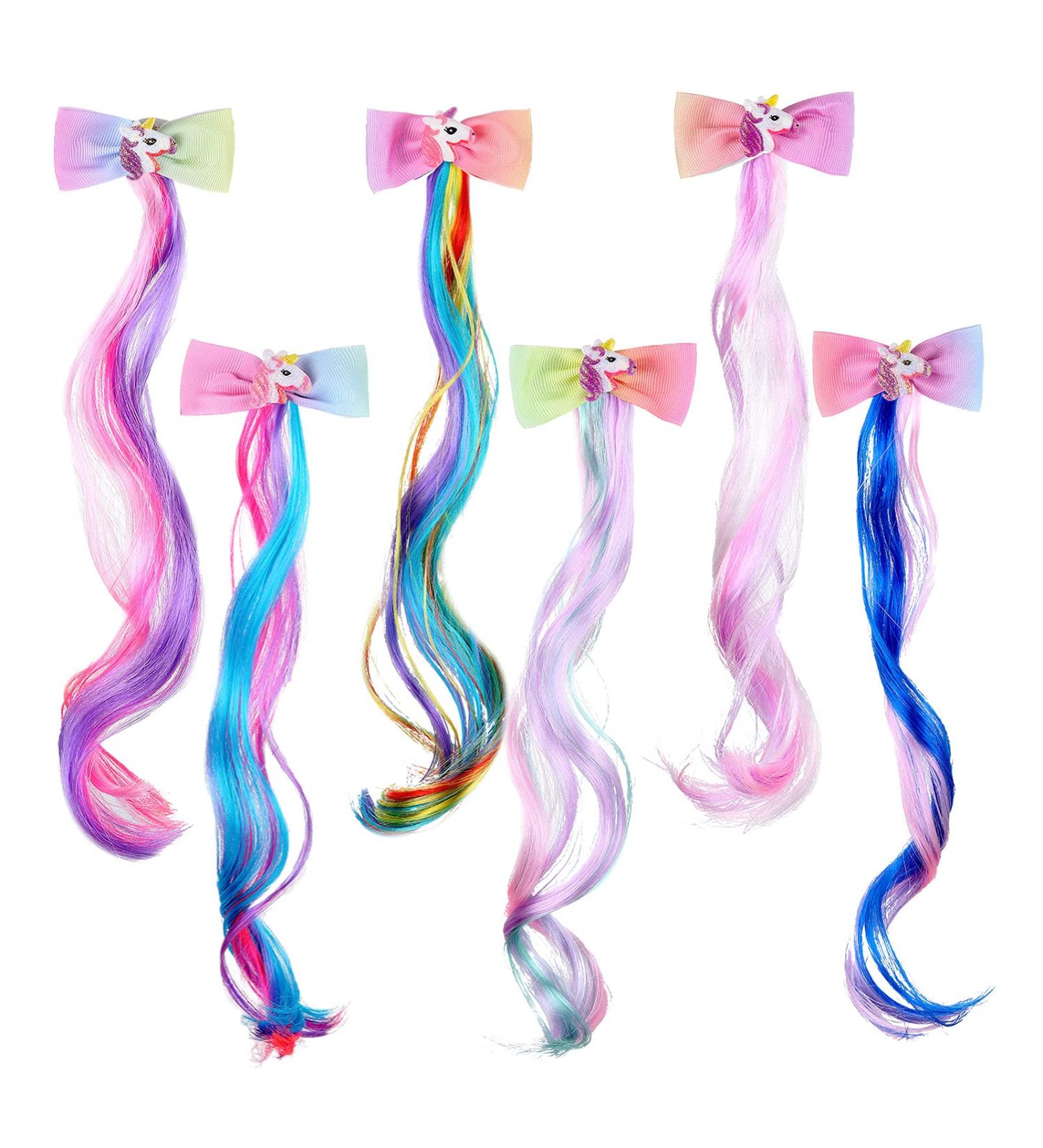 6 Colors Unicorn Bow Clips with Glitter Butterfly Hair Extensions - Princess Dress Up Headdress for Girls - Buy Online on SooperMarket.com
