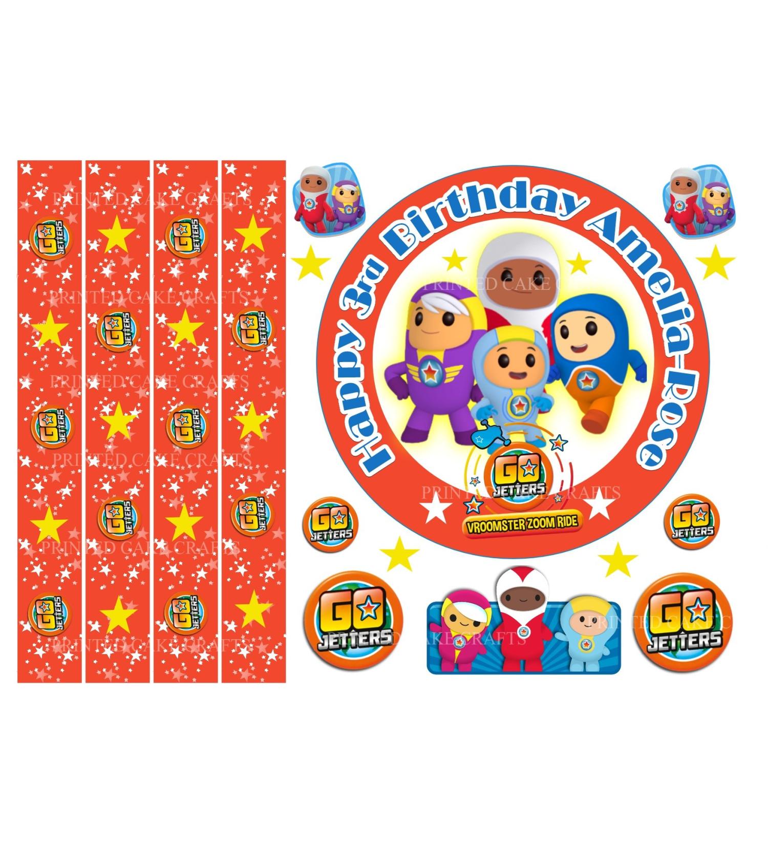 Edible 6" GO JETTERS Icing Boys Personalised Cake Topper with Edible Ribbon
