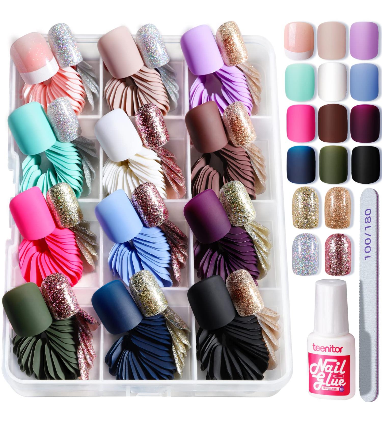 Teenitor 360Pcs Matte Acrylic Short Square Fake Nails - Glitter Press-On Manicure - Buy Online on SooperMarket.com