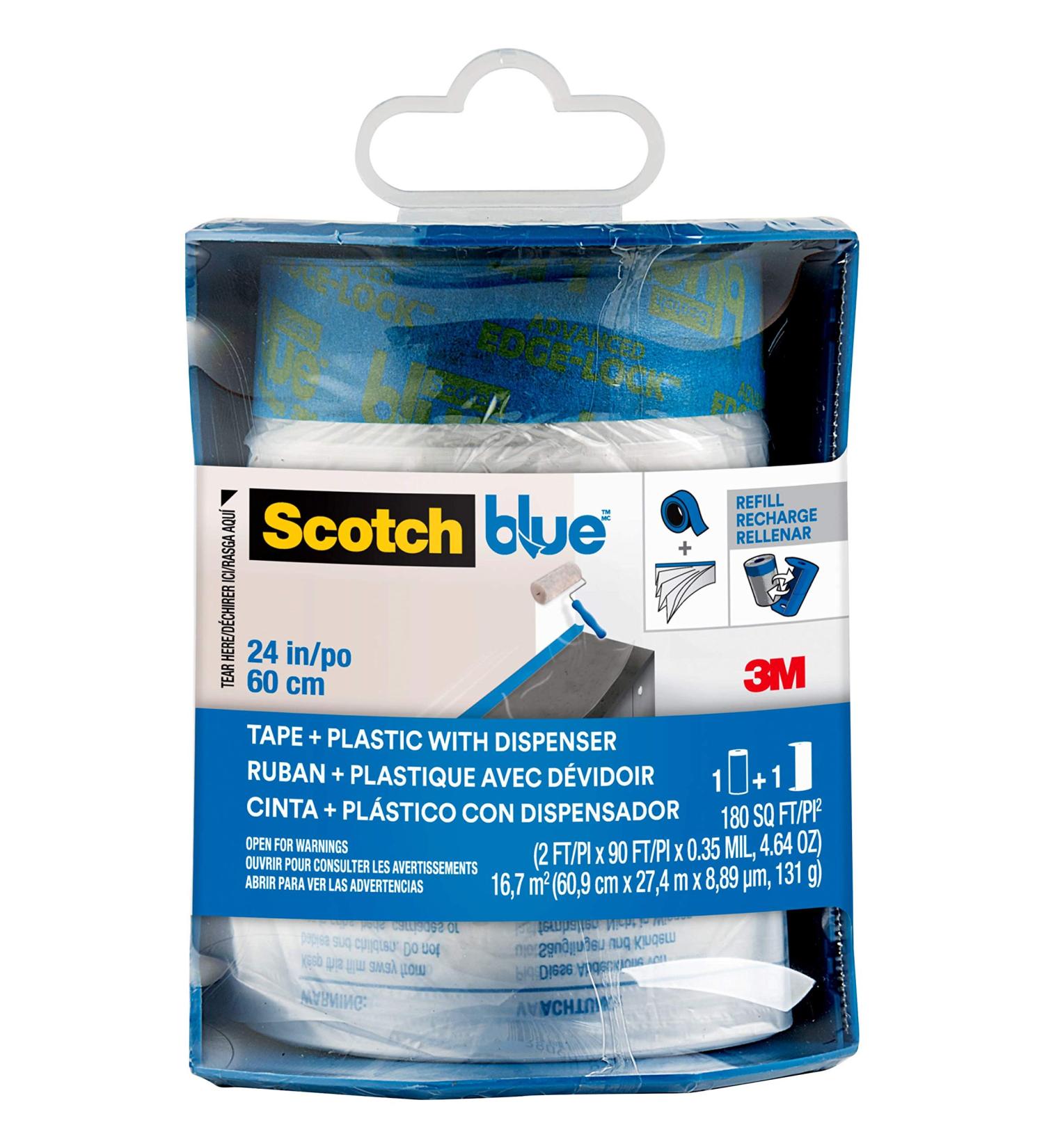 ScotchBlue Pre-Taped Painter's Plastic with Dispenser  Prepares and Protects in One Easy Step  Multi-Surface Painter's Tape and Plastic for Indoor Use  24 Inches x 30 Yards  1 Roll With Dispenser 24 Width - Buy Online on SooperMarket.com