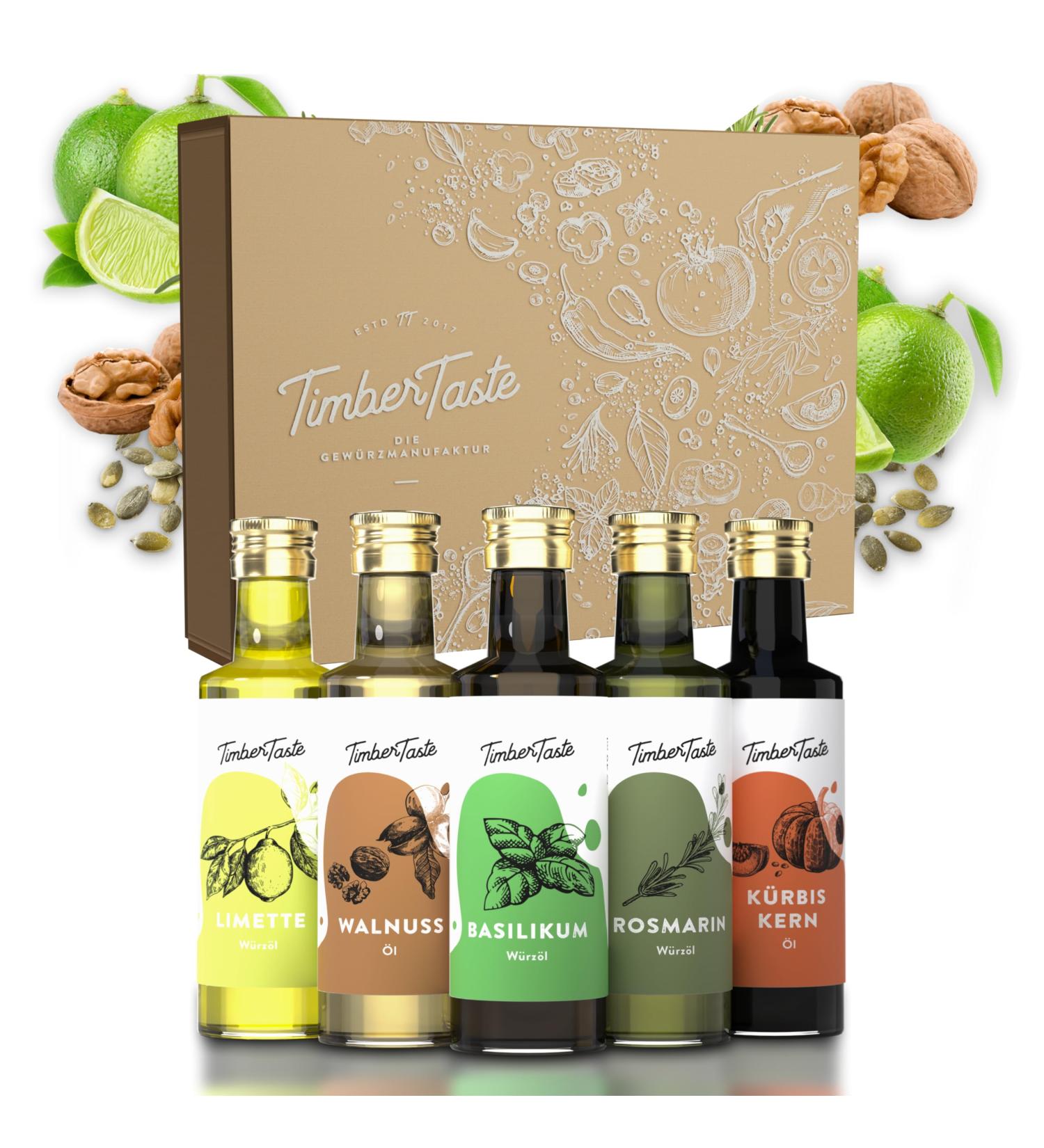 Timber Taste Vinegar & Oil Gift Set for Women | 5 Exquisite Essential Cooking Oils | Perfect Mother's Day Gift for Spicy Cooking | Kochbox Cook Set - Buy Online on SooperMarket.com