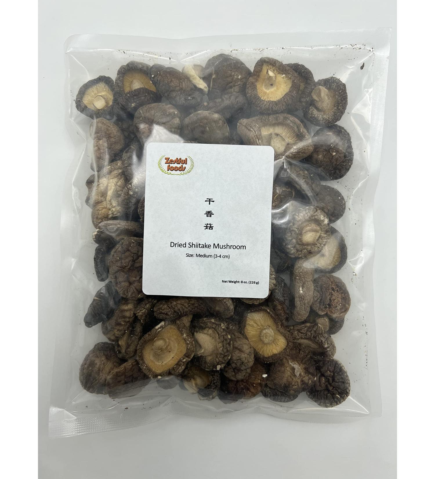 Zestful Foods Dried Shiitake Mushrooms 8 Oz - Medium Size 3-4 cm | Premium Quality - Buy Online on SooperMarket.com