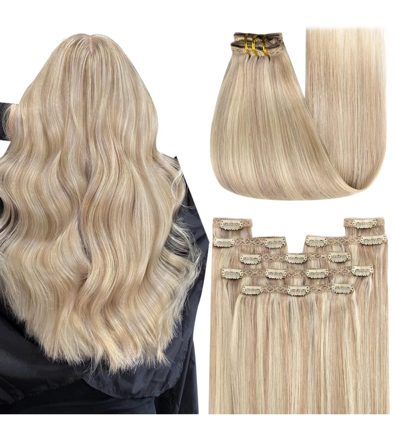 Youngsee 50 cm Clip-in Extensions - Real Remy Hair Ash Blonde & Blonde Highlights 120g (7 PC) #18/613 - Buy Online on SooperMarket.com