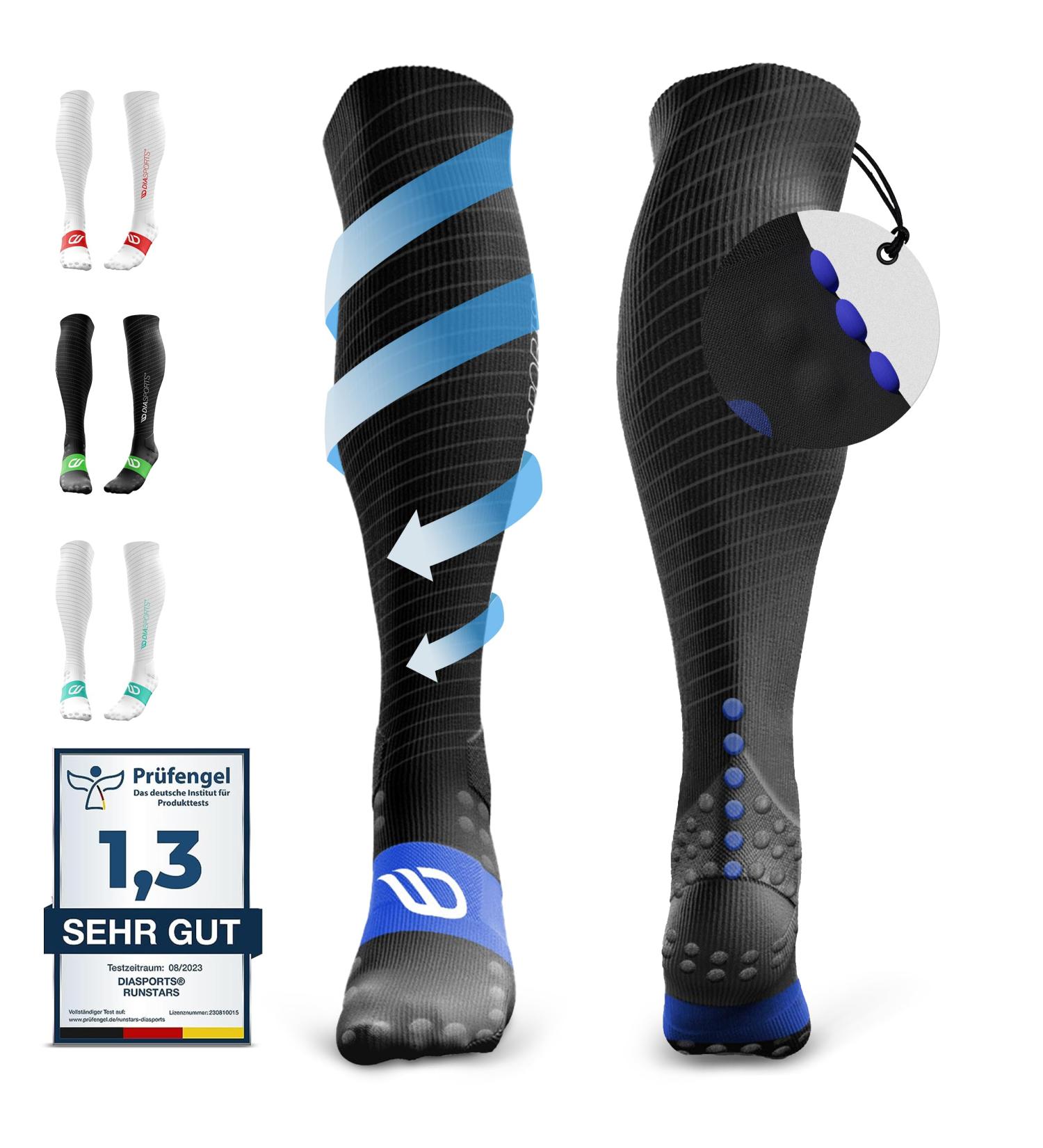 Diasports Runstars Compression Socks for Sports & Running | Premium Black/Blue Compression Socks for Marathon & Triathlon - Unisex L - Buy Online on SooperMarket.com