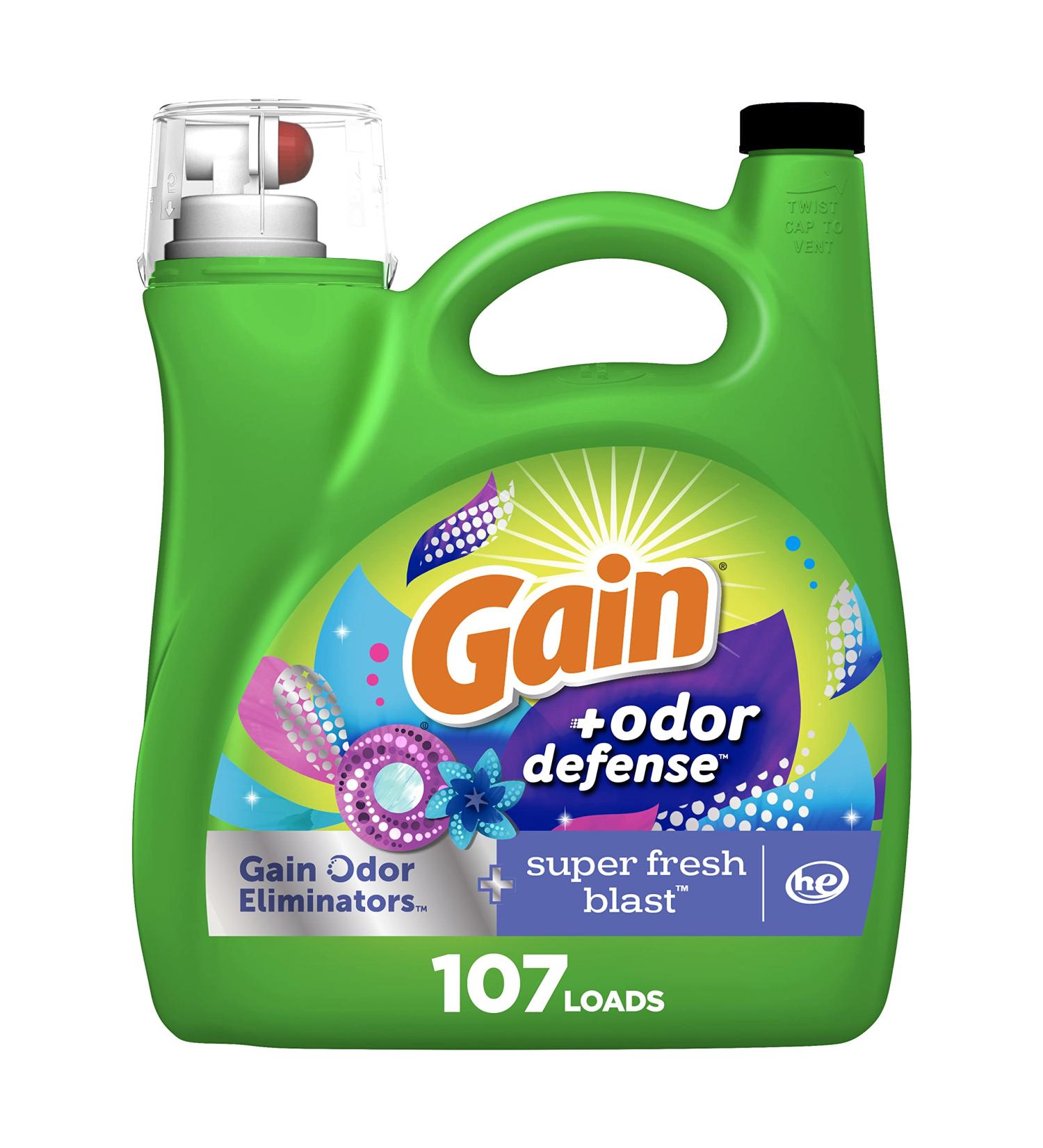 Gain Odor Defense Liquid Laundry Detergent - Super Fresh Blast Scent 154 fl oz 107 Loads HE Compatible - Order Internationally - Buy Online on SooperMarket.com
