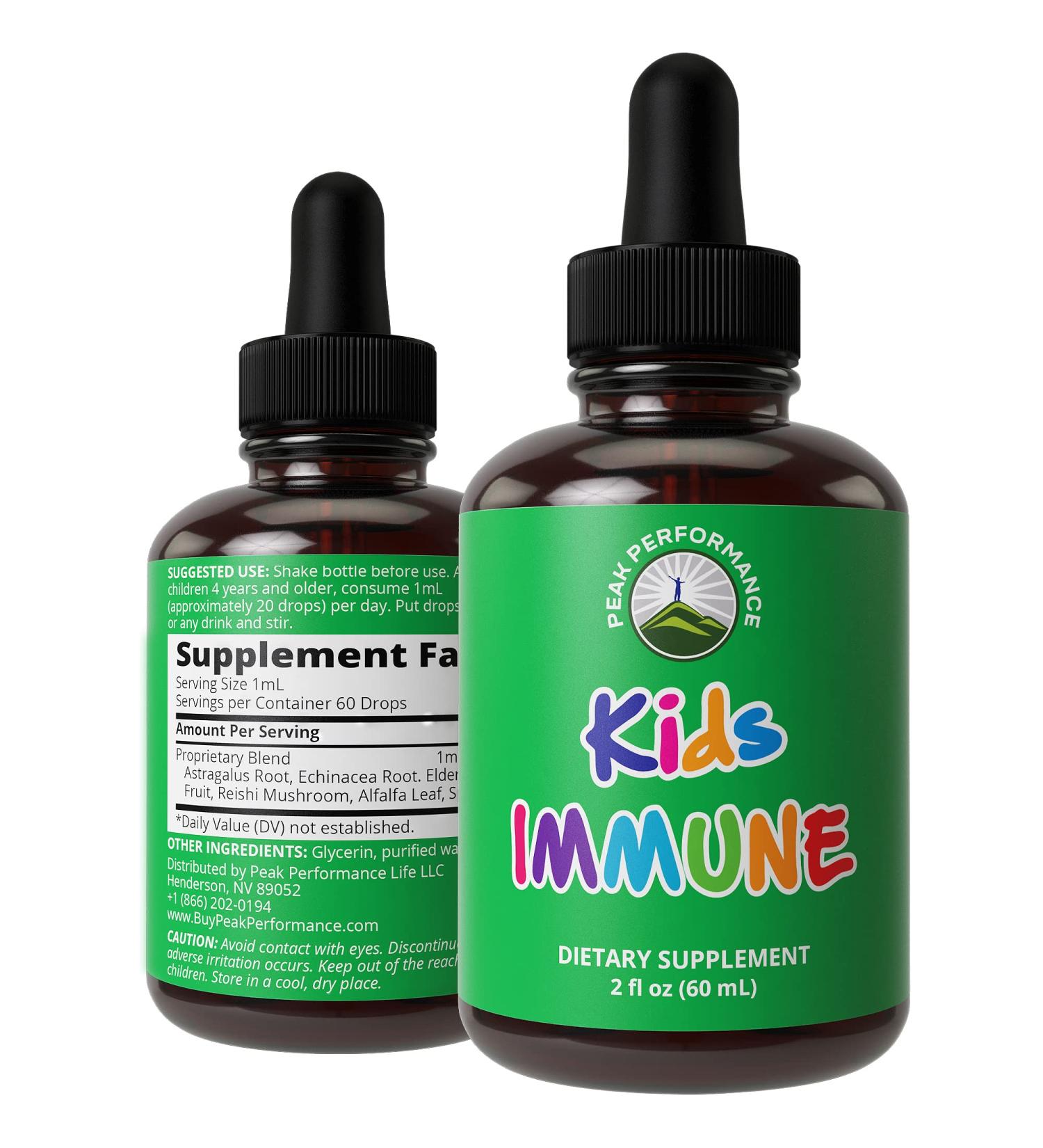 Kids Immune Support - Sugar-Free Liquid Vitamins with Astragalus, Echinacea, Elderberry, Reishi & Spirulina - Vegan Children's Immunity Booster Drops - Buy Online on SooperMarket.com