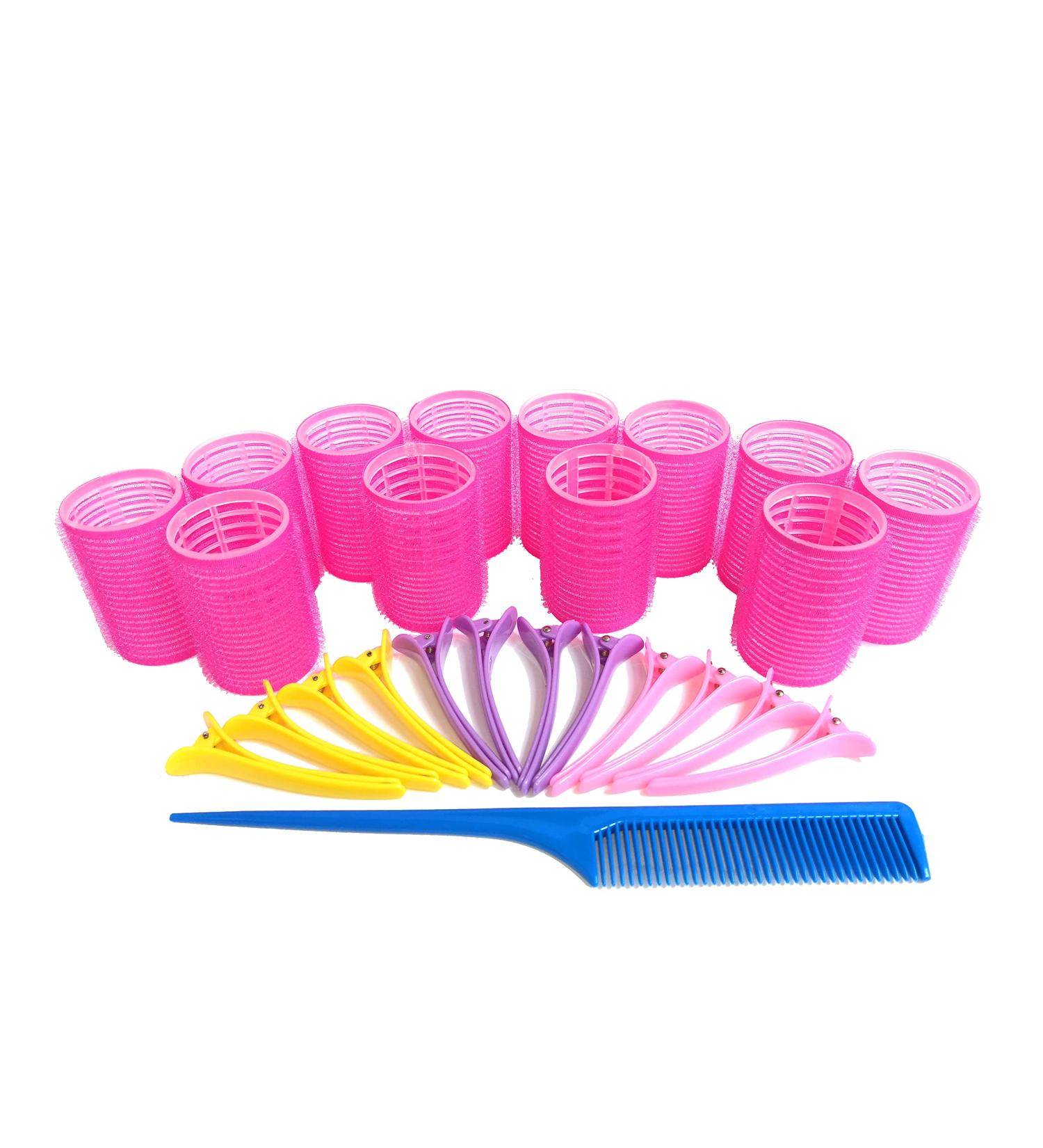 Kamay's Hair Rollers Set 12 count Curlers Rollers With 12 Duckbill Sectioning Clips 1 Combs Used for Hair Haircut Styling Self Grip Rollers for Hair (40mm 1-1/2") Random Colors - Buy Online on SooperMarket.com