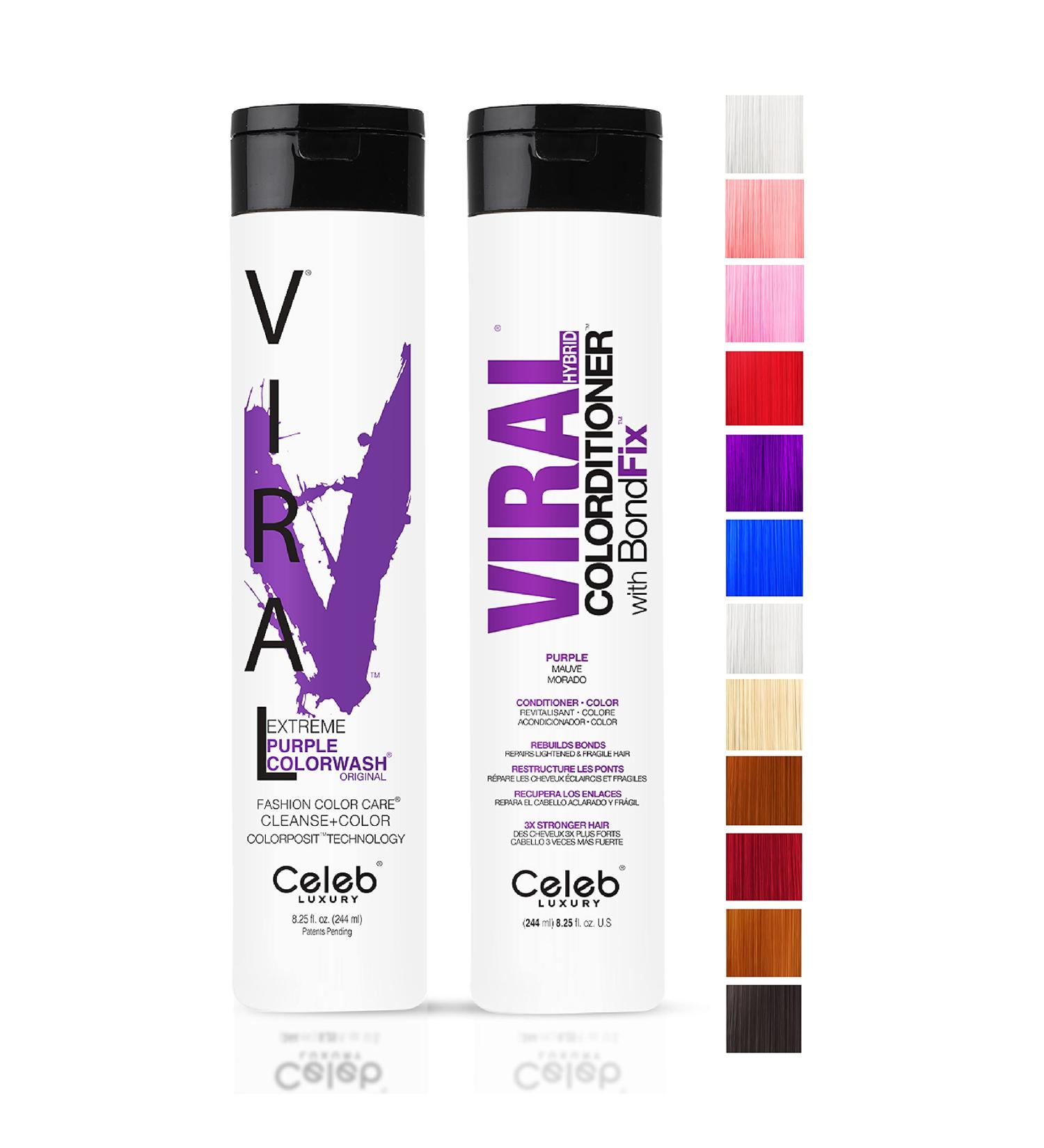 Celeb Luxury Viral Duo Purple Color Depositing Shampoo & Conditioner Set + Bondfix Rebuilder - Vegan Semi Permanent Hair Dye - Buy Online on SooperMarket.com