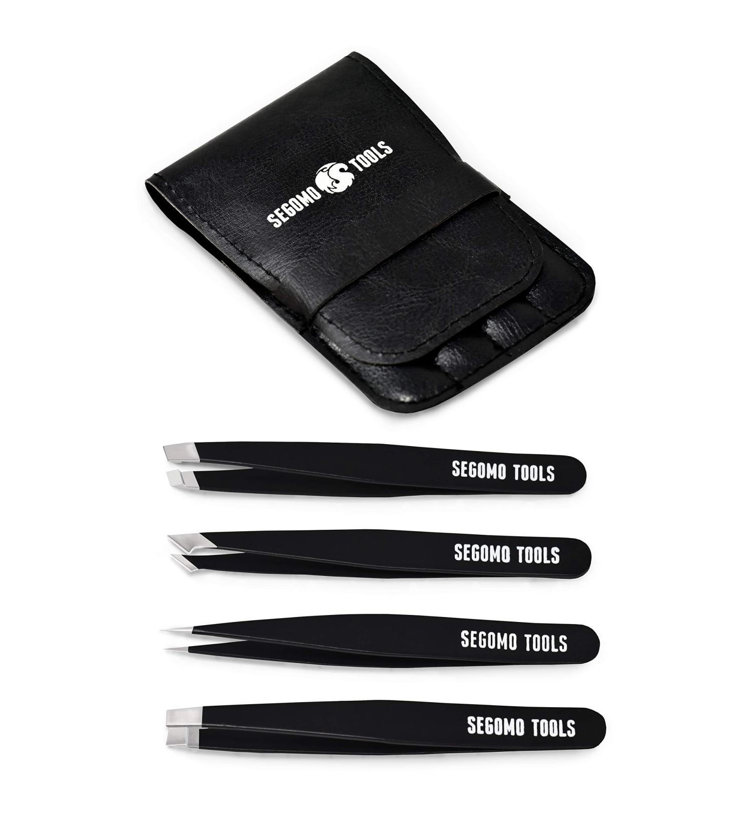 Segomo Tools 4 Piece Tweezer Set for Women - Precision Ingrown Hair Removal Kit with Flat, Angled, Slant & Pointed Tips - TW004 - Buy Online on SooperMarket.com