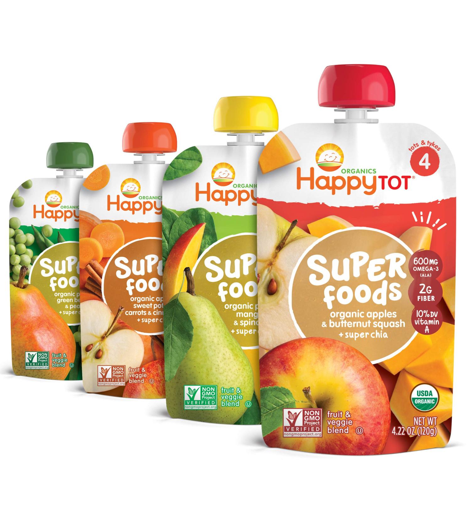 Happy Tot Organics Super Foods Stage 4 Variety Pack - 16 Pouches (4.22 oz each) - Organic Baby Food - Buy Online on SooperMarket.com