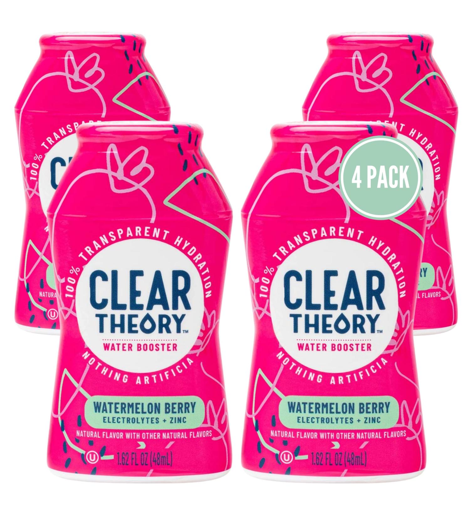 Clear Theory Water Flavoring Drops with Electrolytes - Water Enhancer 4 Pack, Watermelon Berry Flavor, Hydration for Kids, Vegan, Gluten Free, Low Calorie - 1.62 Fl Oz Bottles - Buy Online on SooperMarket.com