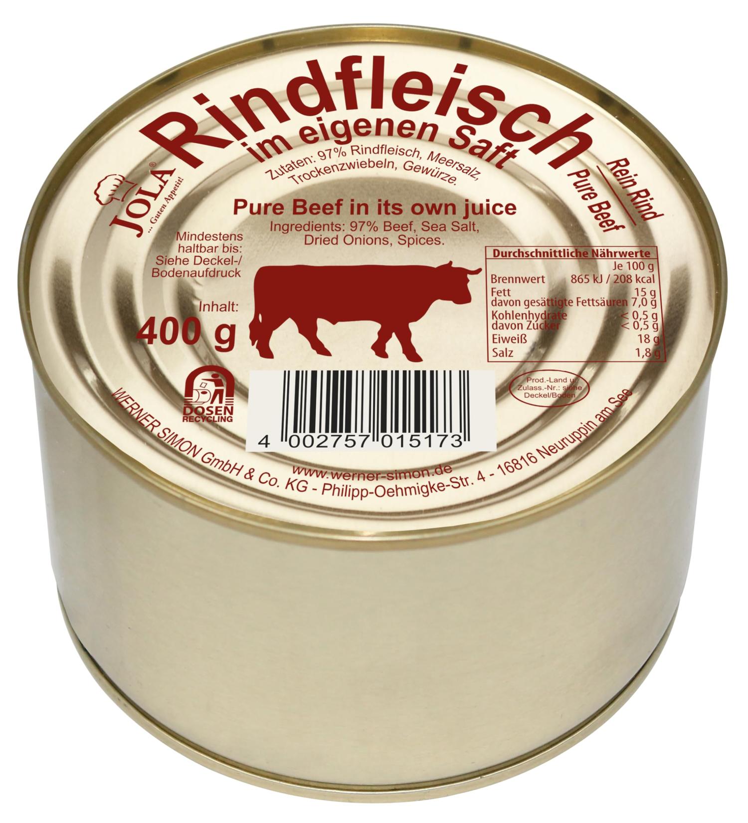 JOLA beef in its own juice | Pure Beef | 97% beef | recyclable gold lacquer can