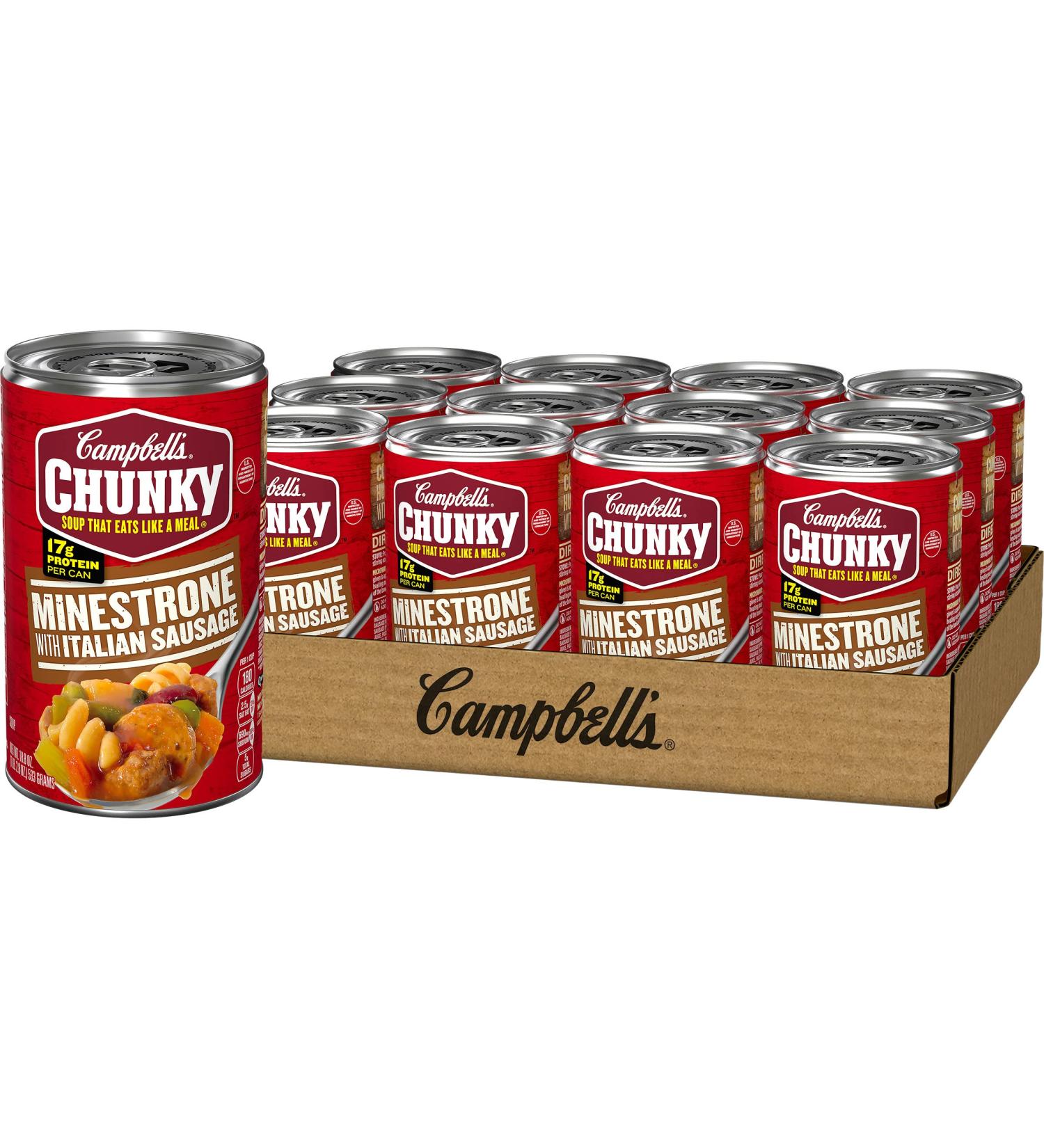 Campbell's Chunky Minestrone with Italian Sausage Soup - 18.8oz Can (Case of 12) - Buy Online on SooperMarket.com