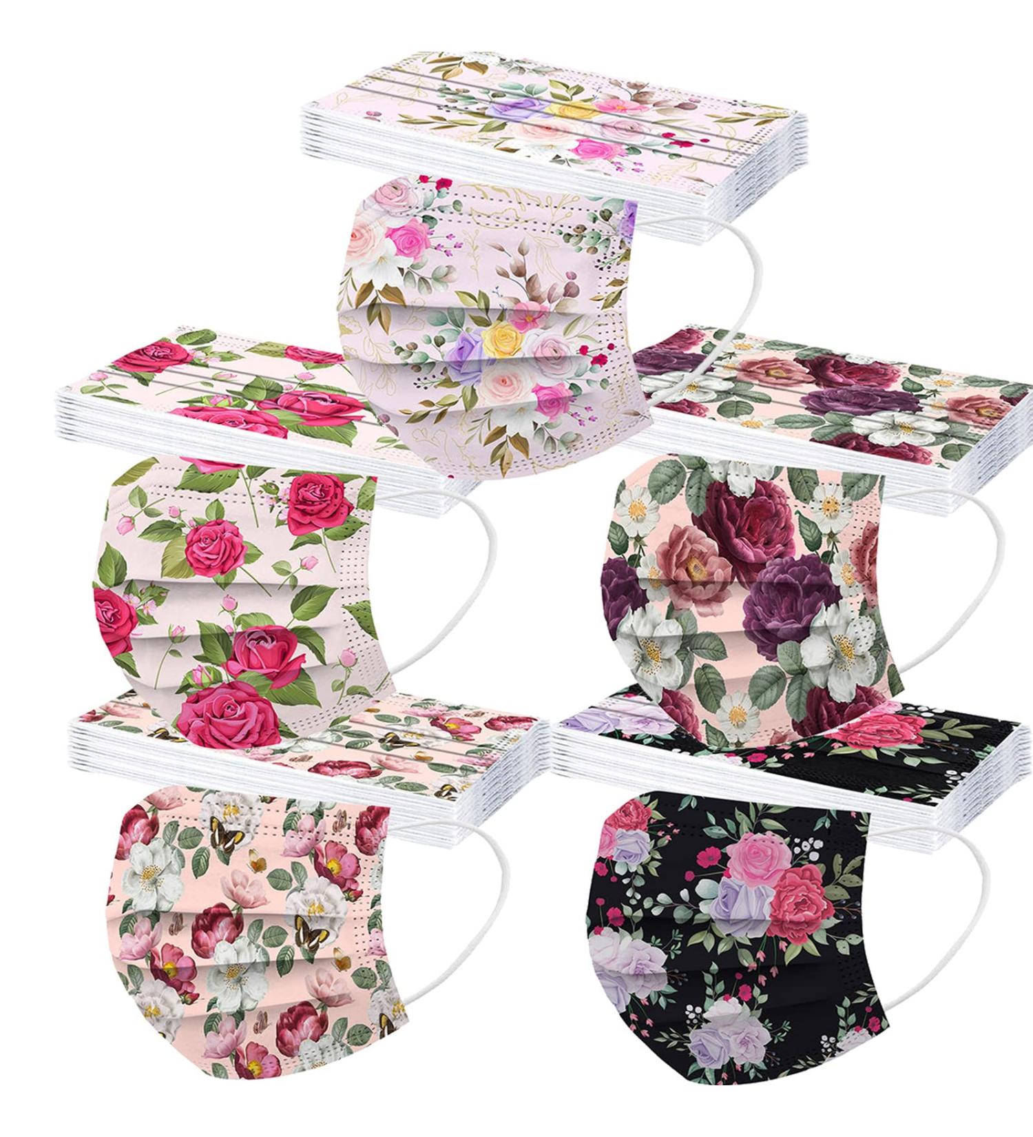 50pcs Floral Disposable Face Mask Adults 3Ply Colorful Paper Masks - Pack of 50 Count - Spring Summer Beautiful Printed Facemask for Men and Women - Flower-8 - Buy Online on SooperMarket.com