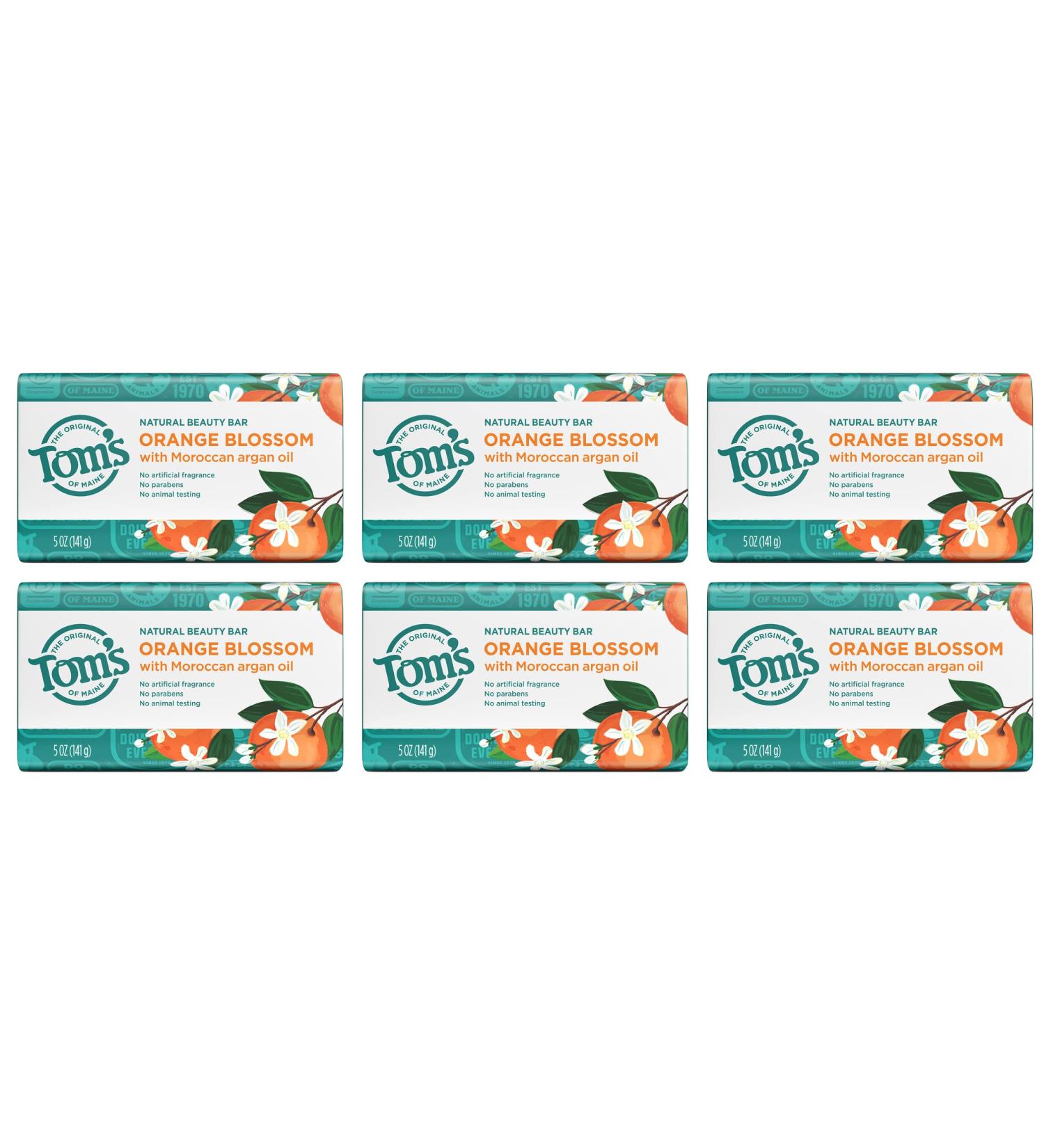Tom's of Maine Orange Blossom Beauty Bar Soap with Moroccan Argan Oil 5 oz. 6-Pack | Natural, Vegan, Cruelty-Free | Packaging May Vary - Buy Online on SooperMarket.com