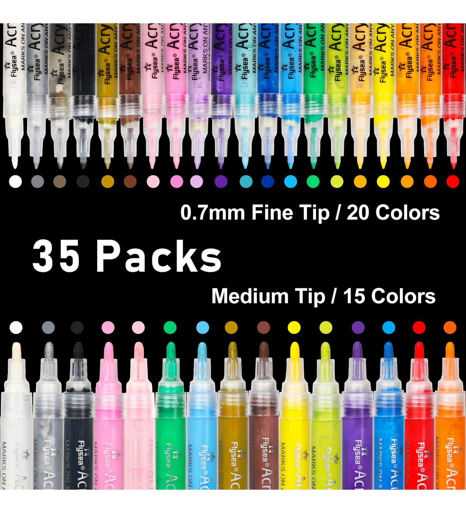 35 Premium Acrylic Paint Marker Pens - Double Pack Extra Fine & Medium Tip for Various Surfaces - Quick Dry, Non-Toxic - Buy Online on SooperMarket.com