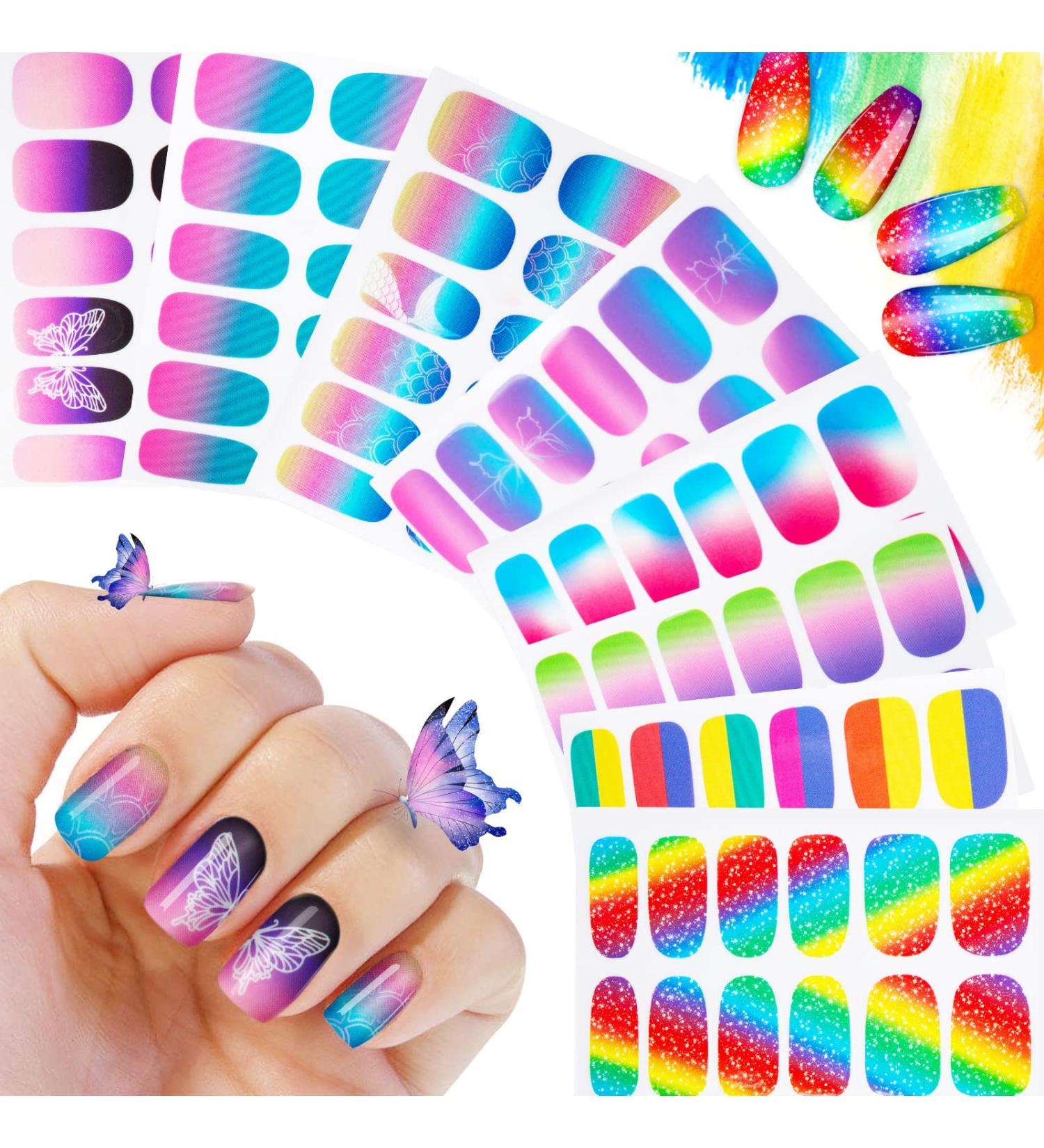 Gradient Color Nail Wraps 8 Sheet Set with Nail File & Scissors - Multicoloured Nail Art Strips for Women & Girls - Buy Online on SooperMarket.com