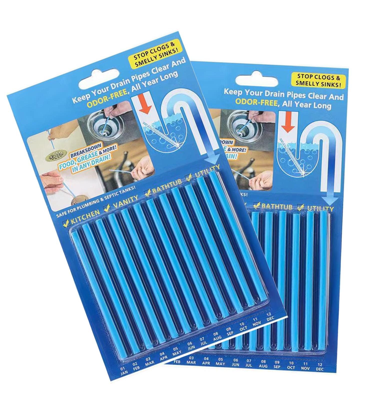 2 Packs of 12 Drain Cleaner Sticks & Sink Deodorizer Sticks for Bathroom Kitchen Prevents Plug Hole Obstructions(Bule) - Buy Online on SooperMarket.com