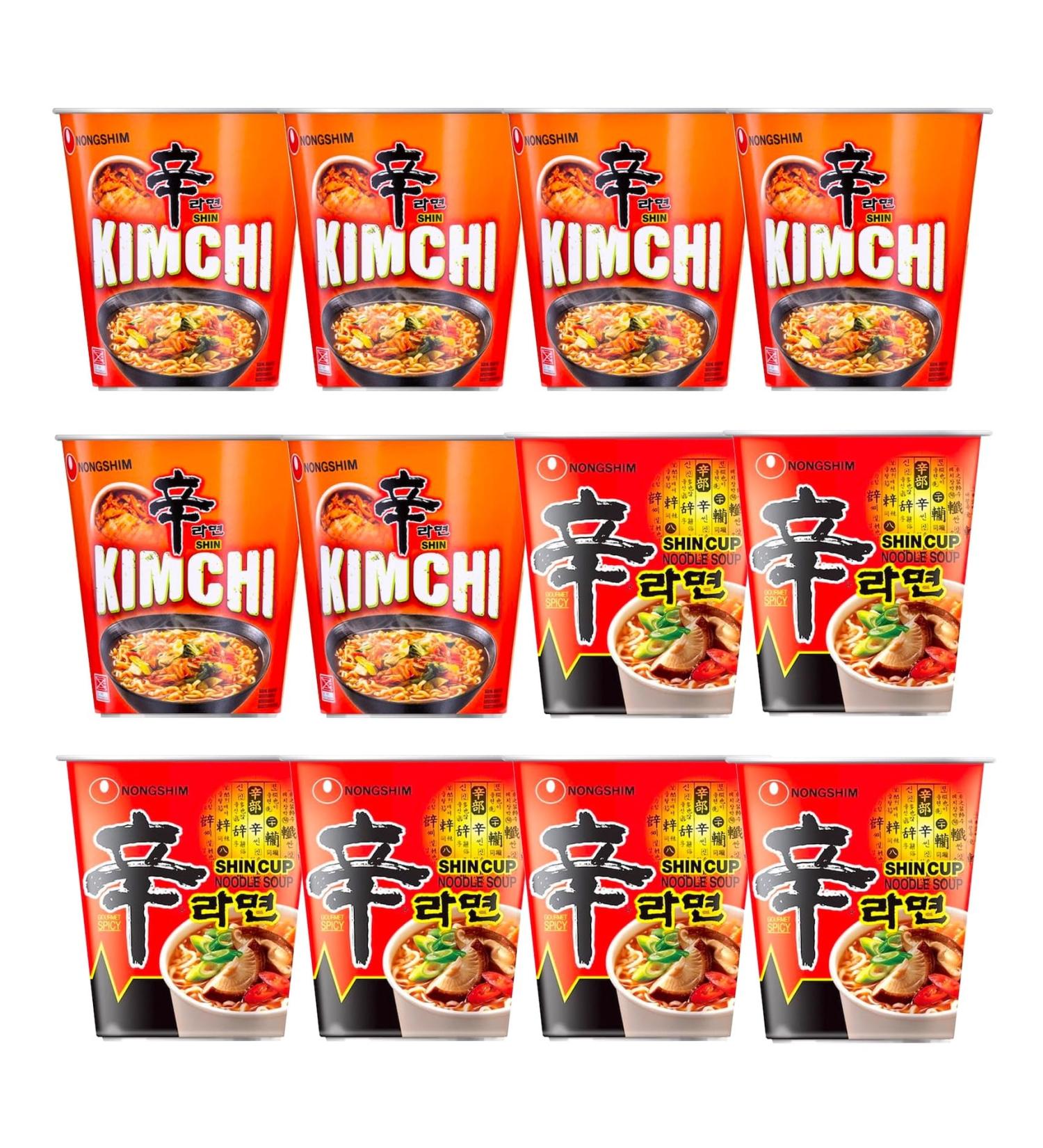 Nong Shim SHIN Original & Kimchi Ramyun Instant Cup Noodles Spicy Ramen (Pack of 12) - Buy Online on SooperMarket.com