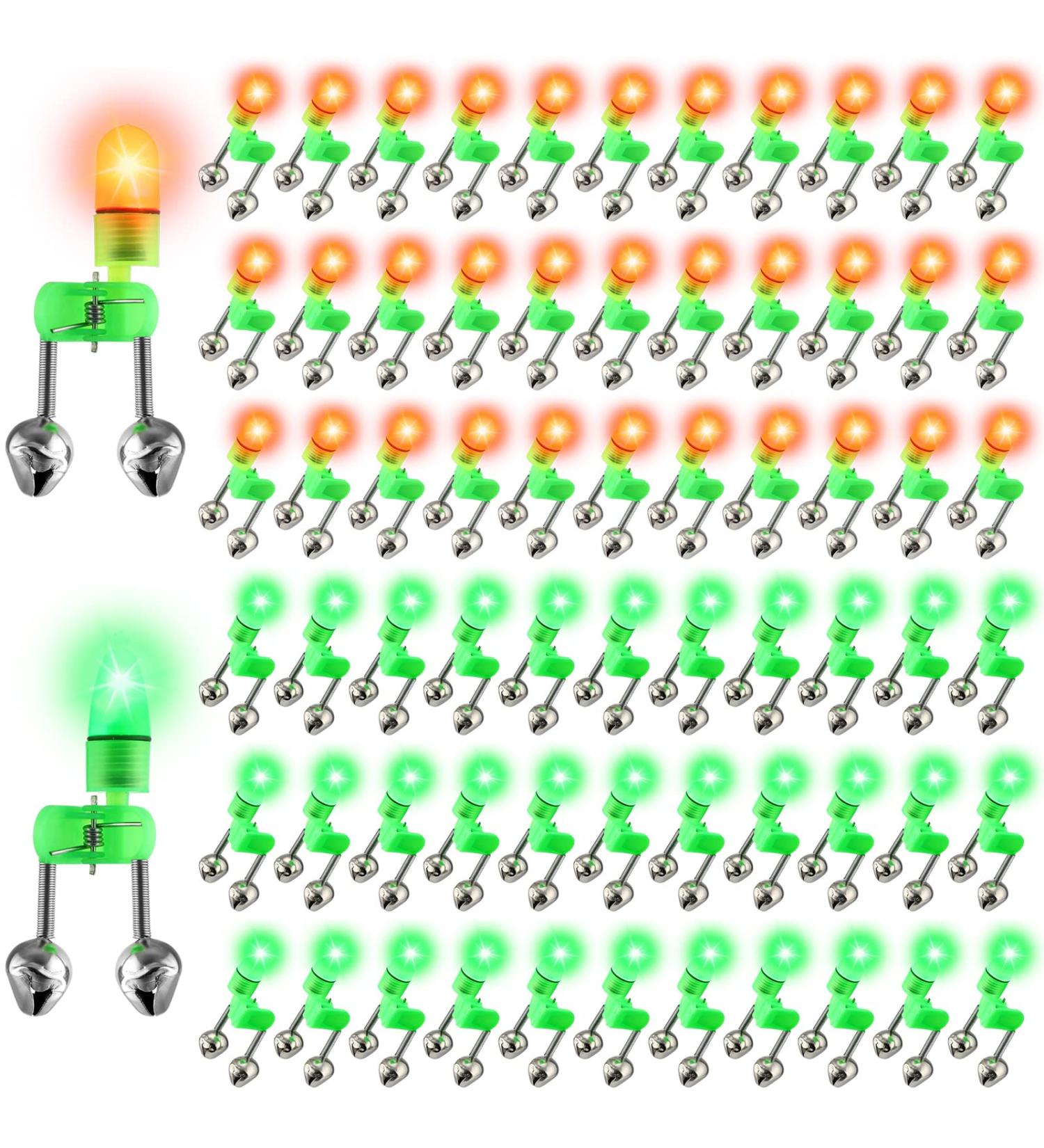 120 Pcs LED Night Fishing Rod Bait Alarm and Indicator Set - Dual Ring Bite Alarm, Glow Fishing Light, Portable Accessories - Green and Red Light - Buy Online on SooperMarket.com