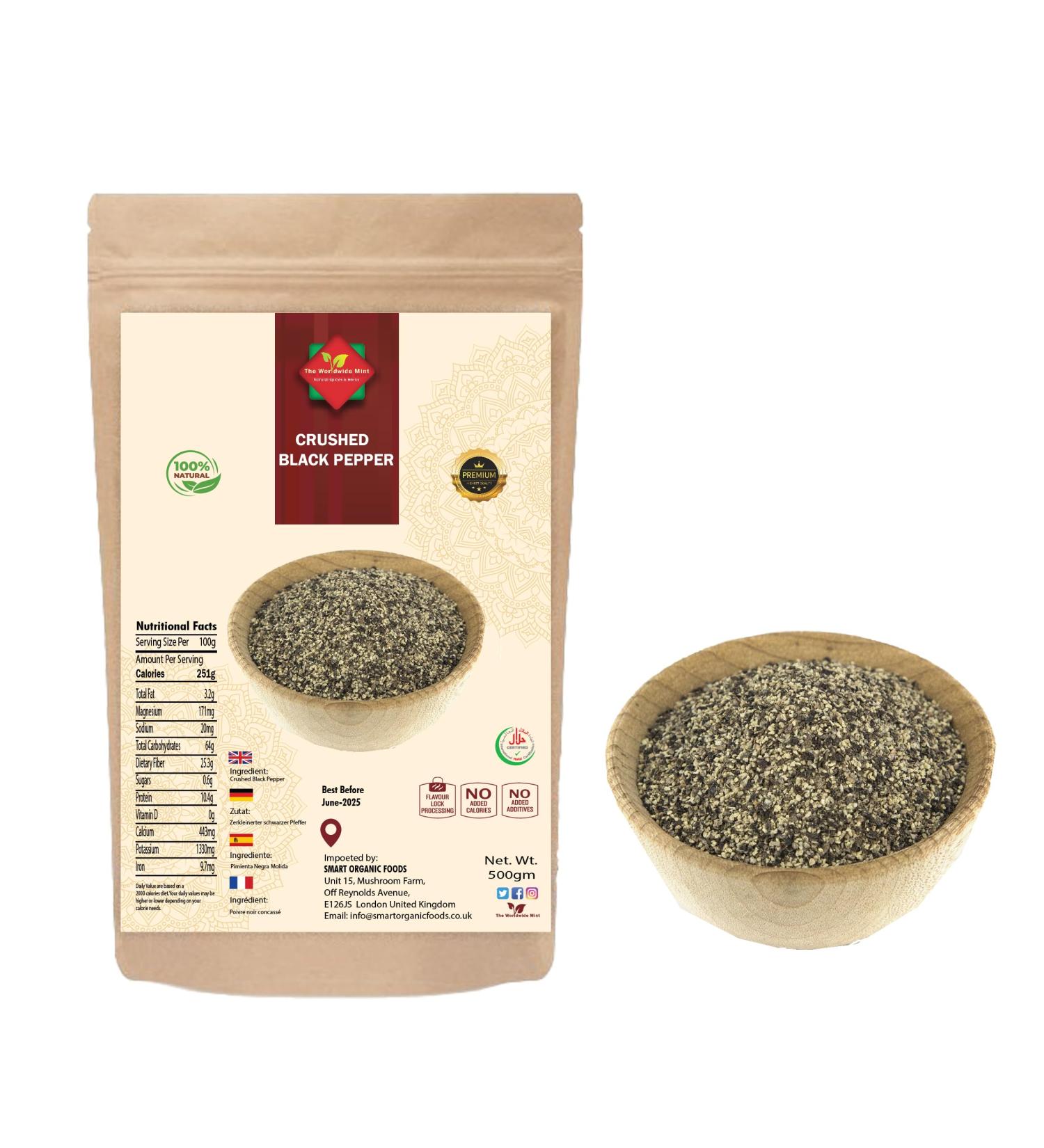 Premium Coarse Black Pepper 500g - Spicy Aromatic Taste, Non GMO, Vegan | Natural & Additive-Free - Buy Online on SooperMarket.com