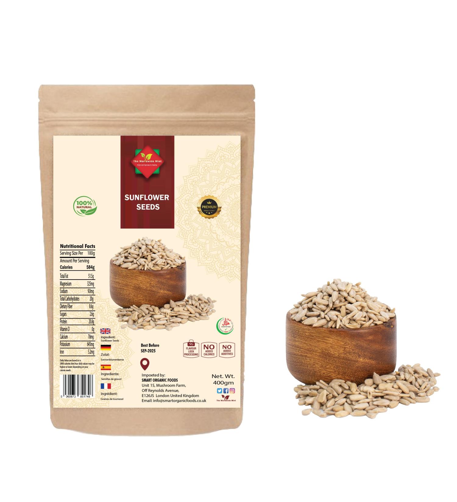 Sunflower Seeds (400G/ 14.11oz) | Source of Protein Fiber Essential Vitamins & Minerals | GMO Free | Vegan | No Additives | 100% Natural | Supplier in Zip Sealed Reusable Bag - Buy Online on SooperMarket.com