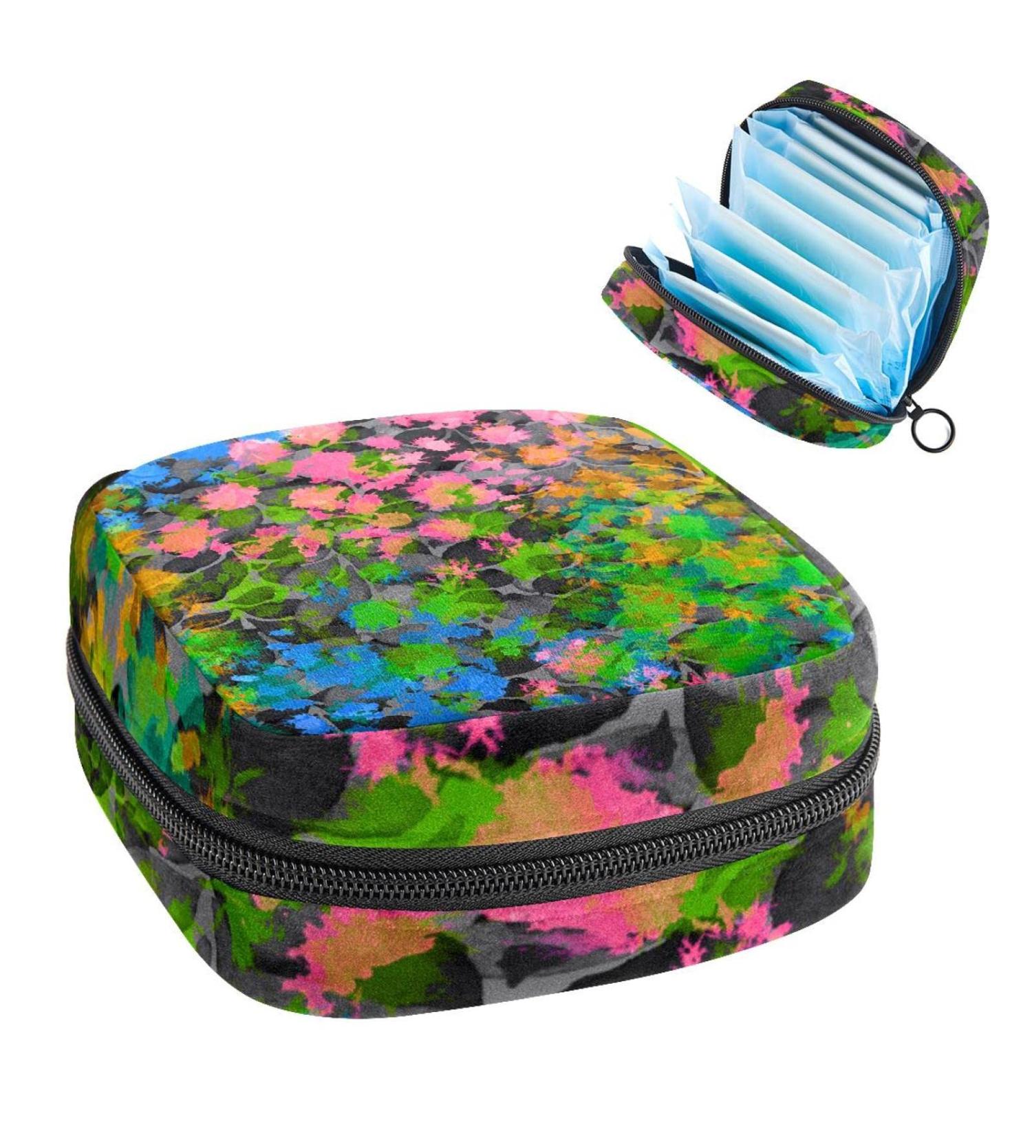 Floral Abstract Sanitary Napkin Storage Bag | Menstrual Cup Pouch | Nursing Pad Holder | Period Bag for Women & Girls - Multi-colored - Buy Online on SooperMarket.com