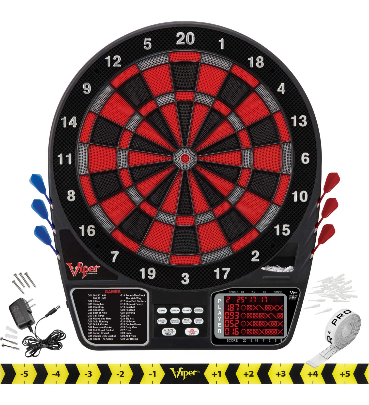 Viper 797 Electronic Dartboard with Quick Access to 301 & Countup | Extended Catch Ring | 11 Scoreboard | Darts & Tips Included | 43 Games & 241 Options - Buy Online on SooperMarket.com