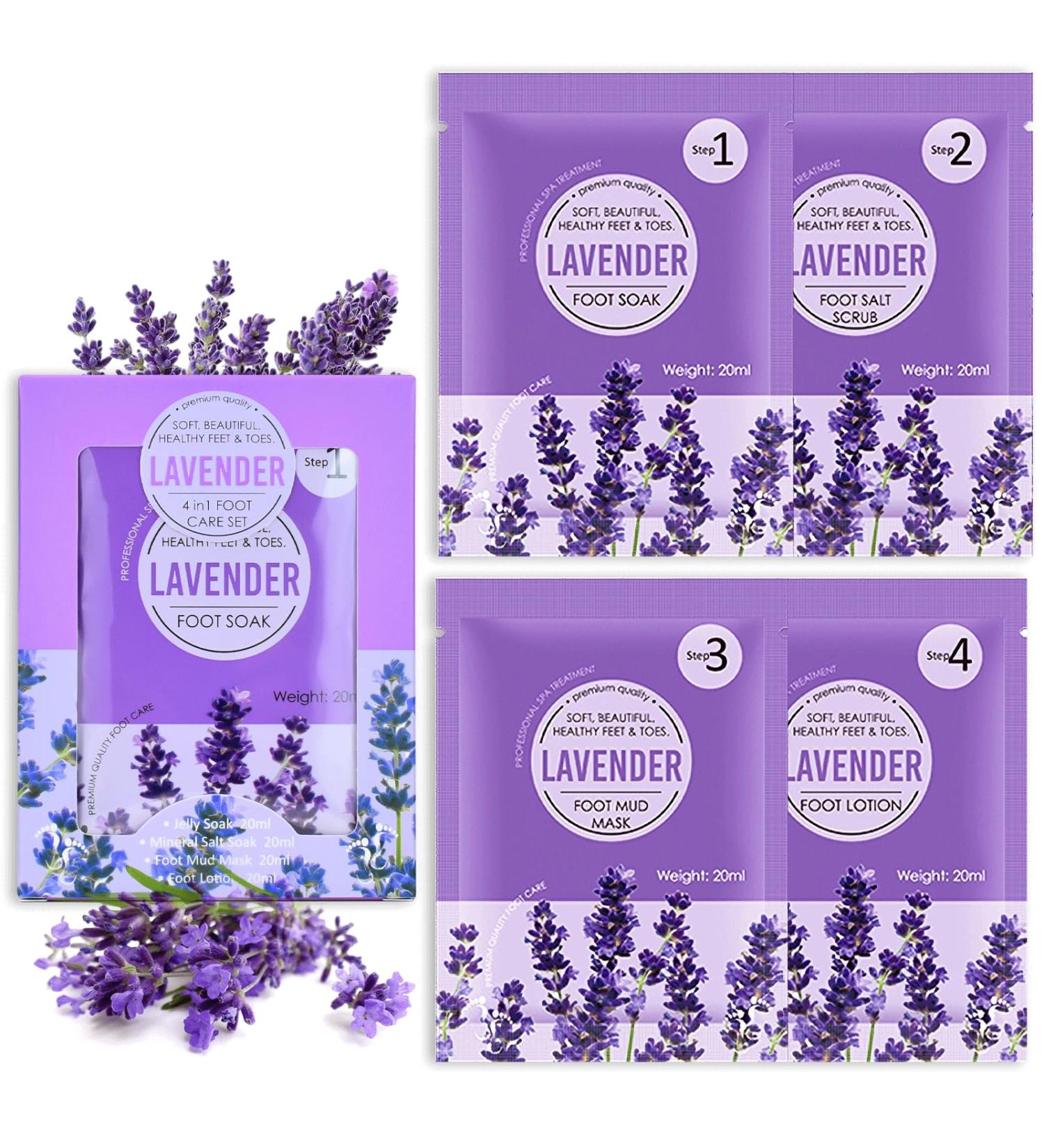 Foot Soak for Foot Spa Lavender 4PCs Foot Pack with Foot Soak Foot Scrub Foot Mask Foot Lotion Foot Care Jelly Pedicure Packs Foot Spa Soak for Dry Hard Rough skin Eliminate Fatigue (Lavender) - Buy Online on SooperMarket.com