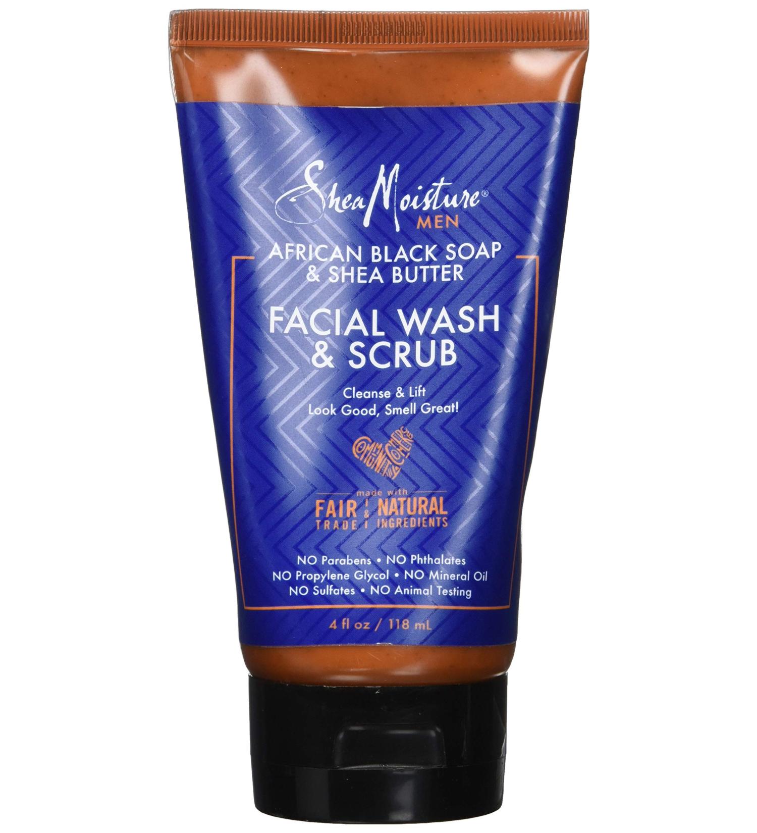 SheaMoisture Men Facial Wash & Scrub | African Black Soap & Shea Butter 4 fl oz - Buy Online on SooperMarket.com