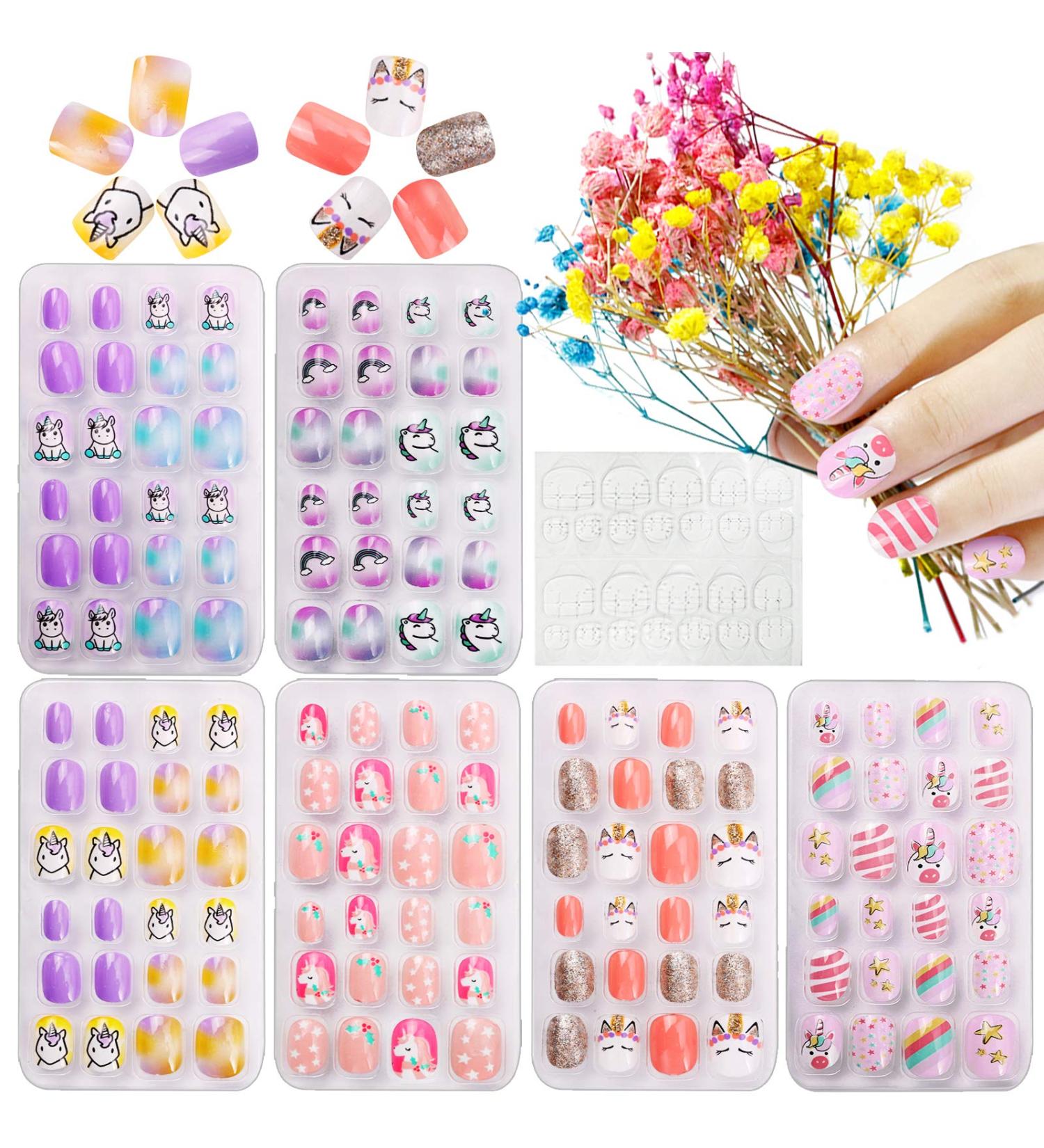 Kalolary 144 PCs Unicorn Pattern Children's Press-On Nails Set | Short Full Cover Artificial Fingernails with Nail Glue Sticker - Perfect Gift for Kids - Buy Online on SooperMarket.com