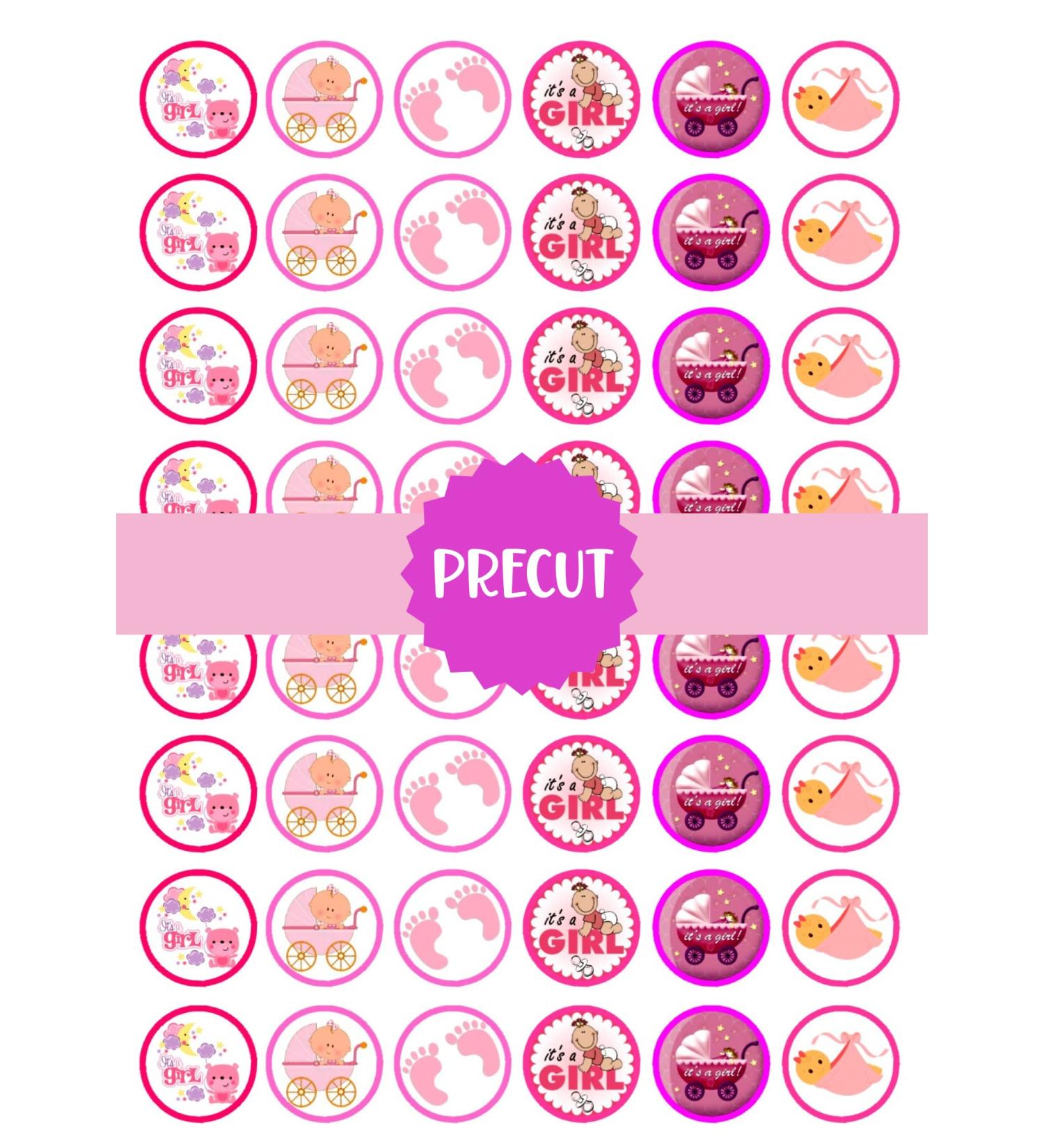 PRECUT 48 Its A Girl Baby Shower Cupcake Toppers Mixed Theme 3cm Edible Wafer Discs Premium Thickness SWEETENED VANILLA Wafer Card Mini Cupcake Decorations Stand Up/Lie Flat 48 UNCUT - Buy Online on SooperMarket.com