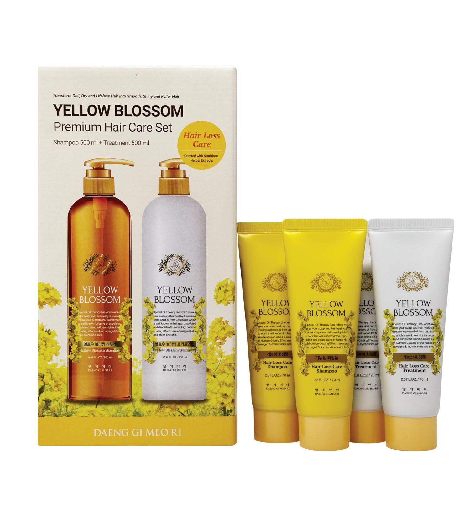Daeng Gi Meo Ri Hair Care Set - Yellow Blossom Shampoo 500ml + Samples | Anti-Frizz Paraben Free Colza Scent - International Shipping Available - Buy Online on SooperMarket.com