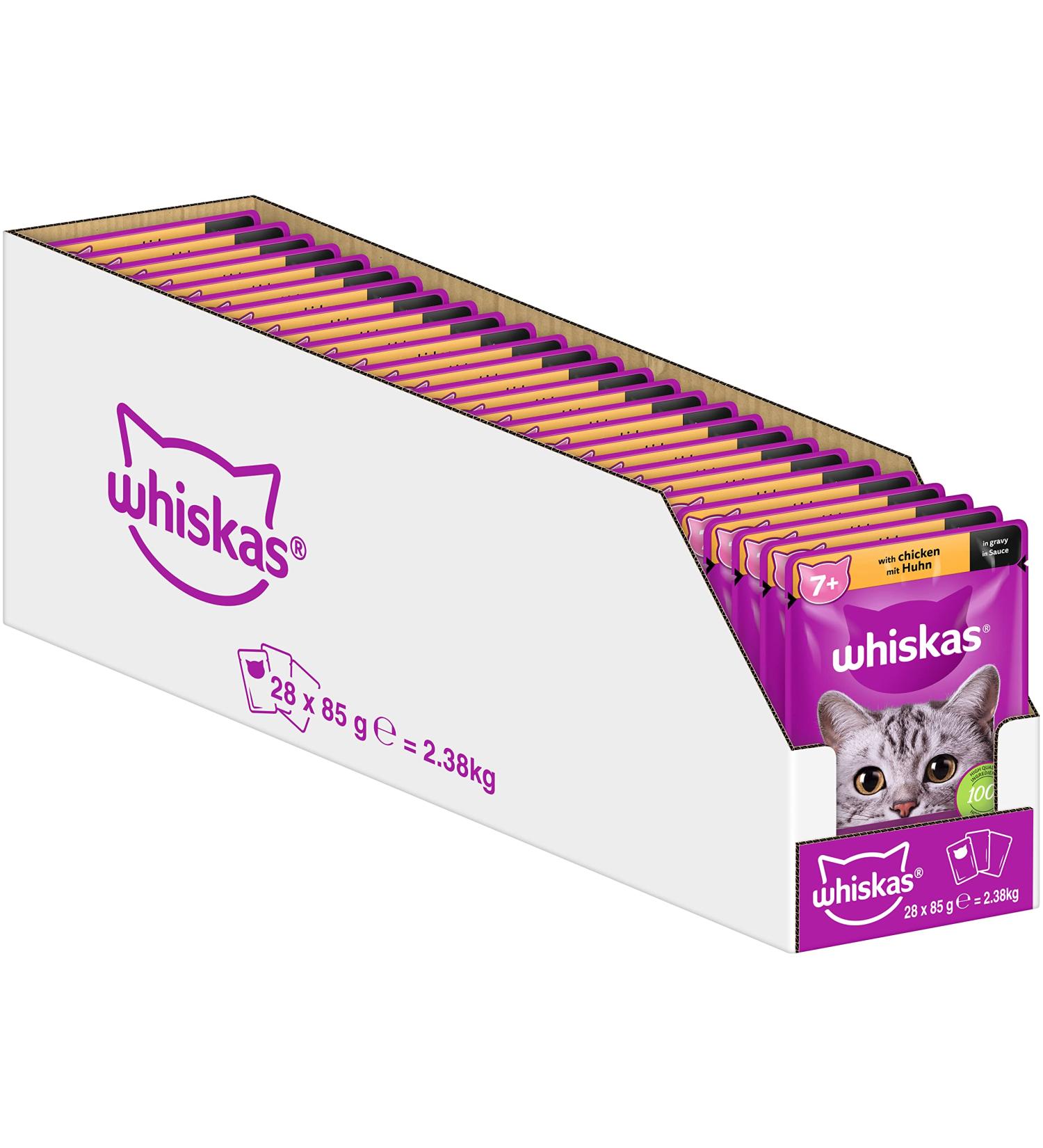 Whiskas 7+ Cat Food Poultry in Sauce - High-Quality Wet Food for Cats 7 Years & Older - 28 x 85g Portion Bags - Buy Online on SooperMarket.com