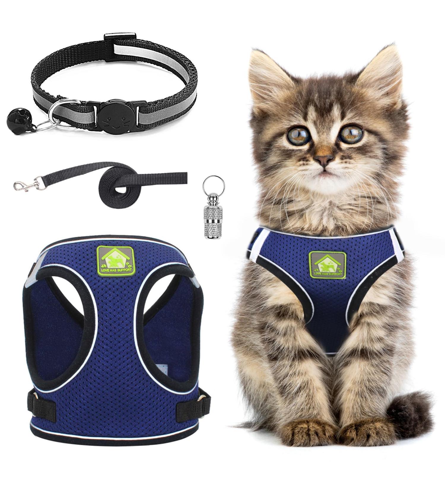 Adjustable Cat Dishes Break-In Set | Soft Inner Lining & Breathable Mesh for Cats & Puppies - Navy Blue (M) | International Shipping Available - Buy Online on SooperMarket.com