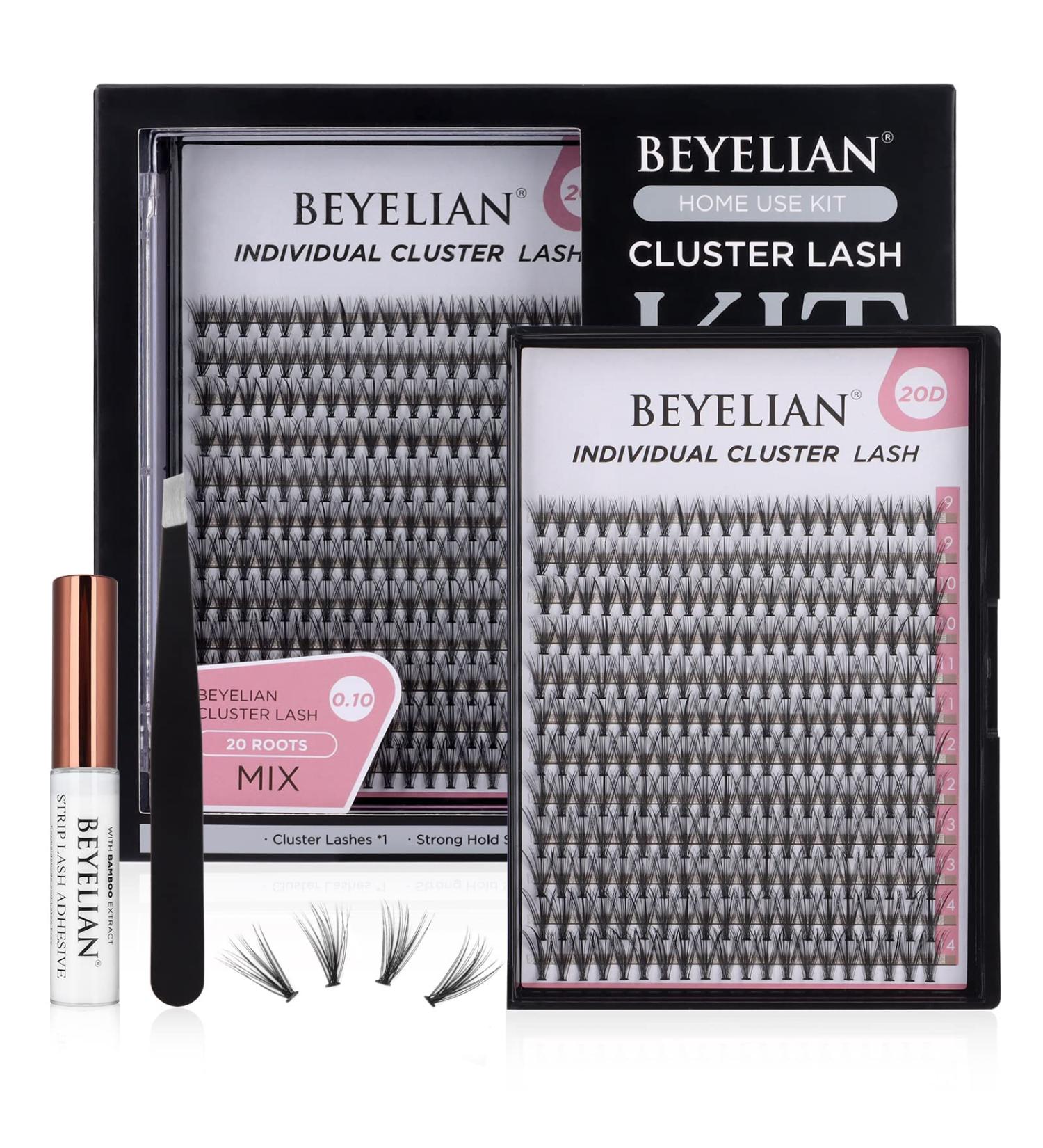 BEYELIAN DIY Eyelash Extension Kit | Cluster & Individual Lashes with Glue and Tweezers | 3D Cluster Lash Extensions (0.07mm 10/20 roots) - 240Pcs - 0.10 20Roots - Buy Online on SooperMarket.com
