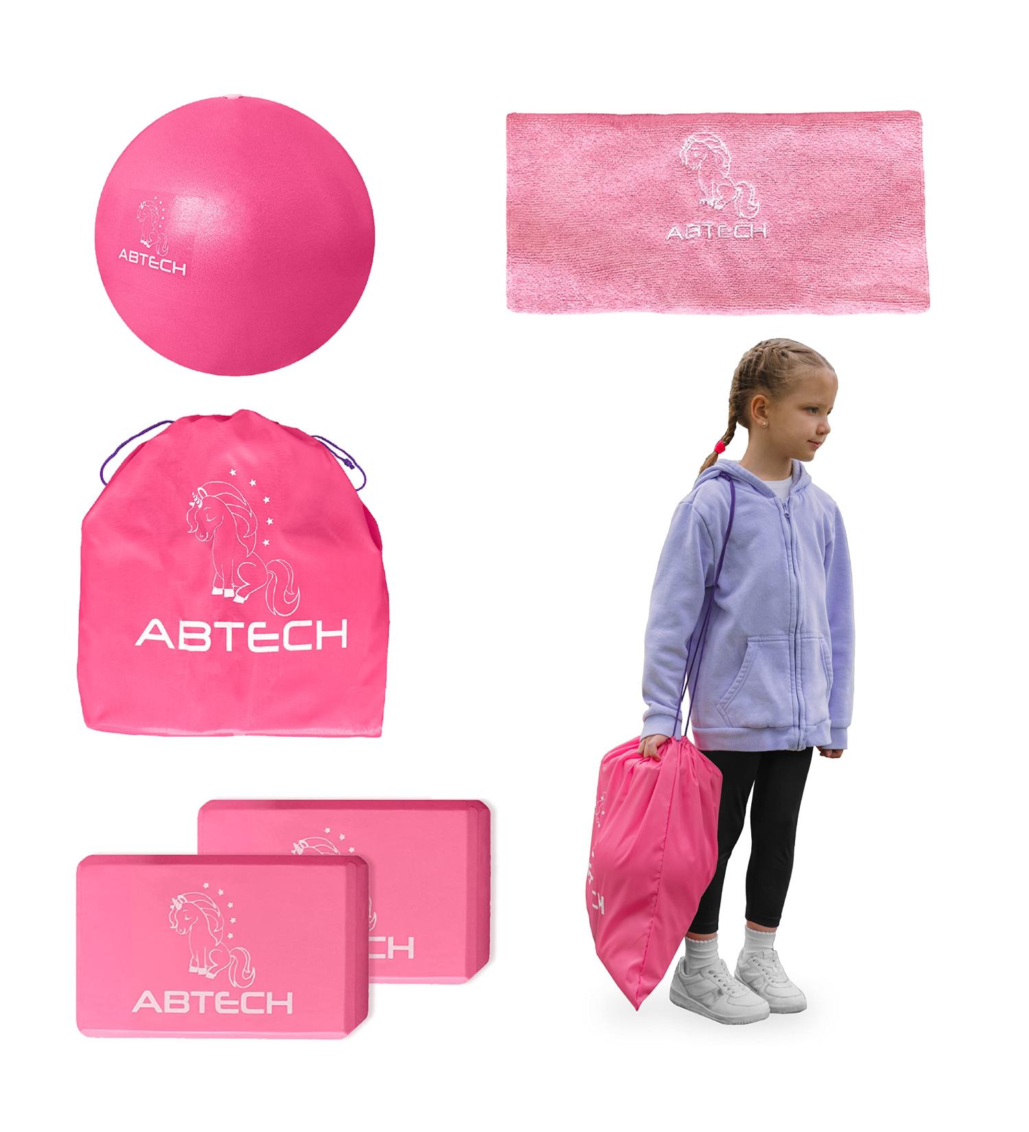 ABTECH Unicorn Yoga Starter Kit for Kids - Includes Yoga Blocks, Ball, Non-Slip Towel, Drawstring Bag - Pink Set for Girls Ages 3-12 - Buy Online on SooperMarket.com