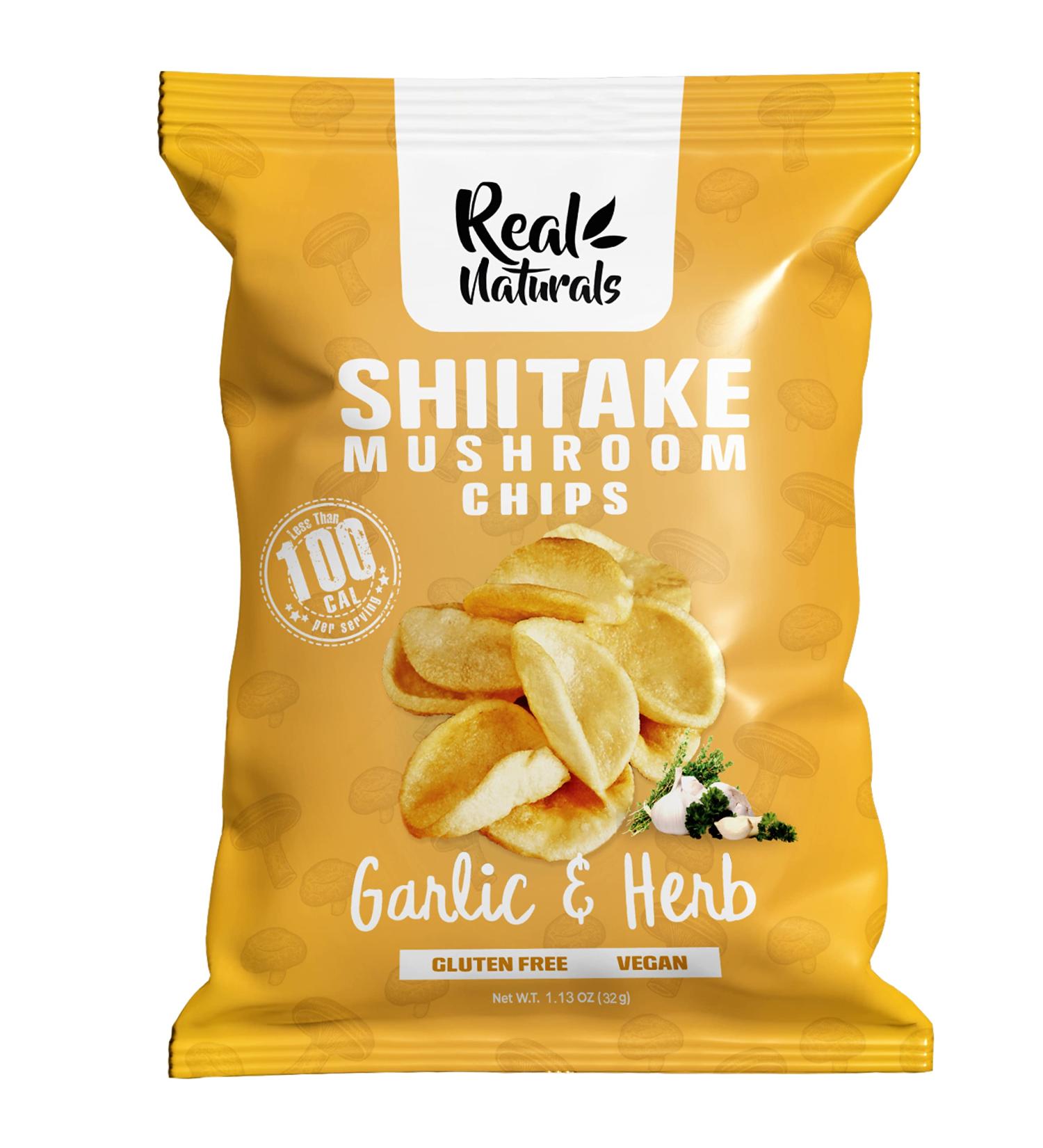 Real Naturals Shiitake Mushroom Chips Garlic and Herbs Non GMO Low Calorie Vegan 12 Count of 32g - Buy Online on SooperMarket.com