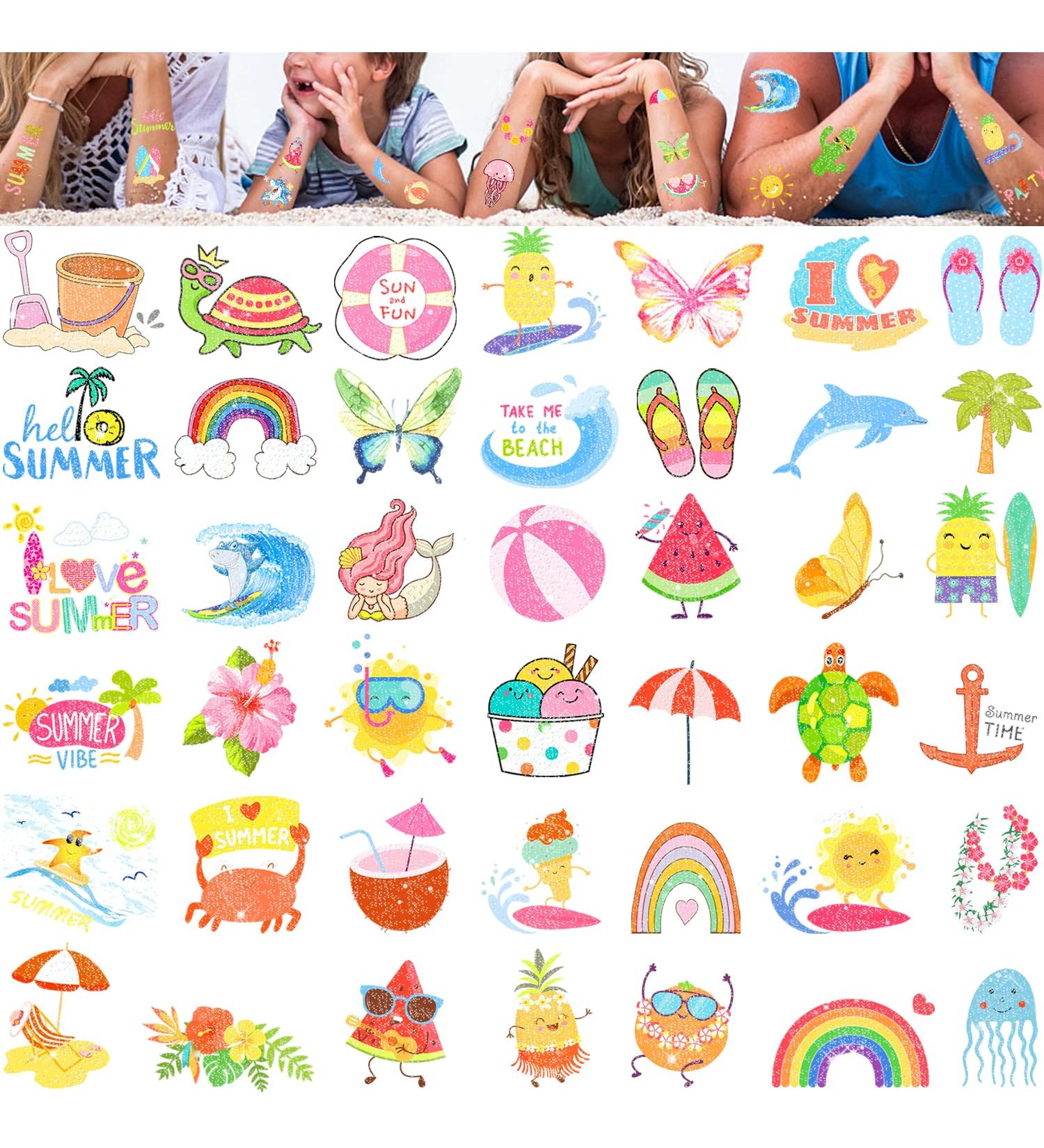 Glitter Summer Tattoos for Kids & Adults - Hawaiian Luau Themed, Waterproof Stickers for Pool Parties & Beach Decor - Buy Online on SooperMarket.com