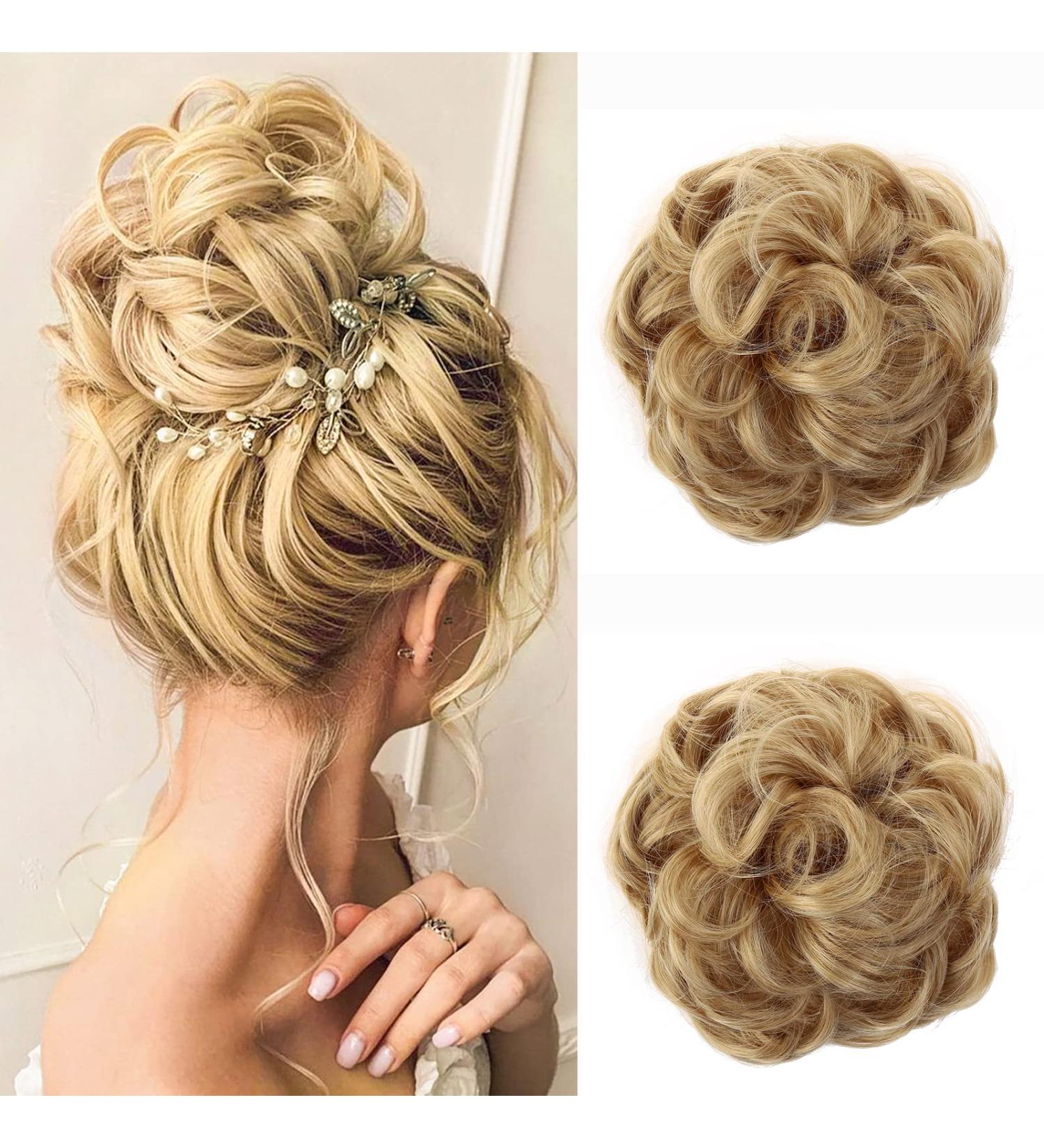 JJstar 2PCS Curly Messy Bun Hair Piece Set - Blonde Synthetic Fiber Scrunchies for Women & Girls - Buy Online on SooperMarket.com