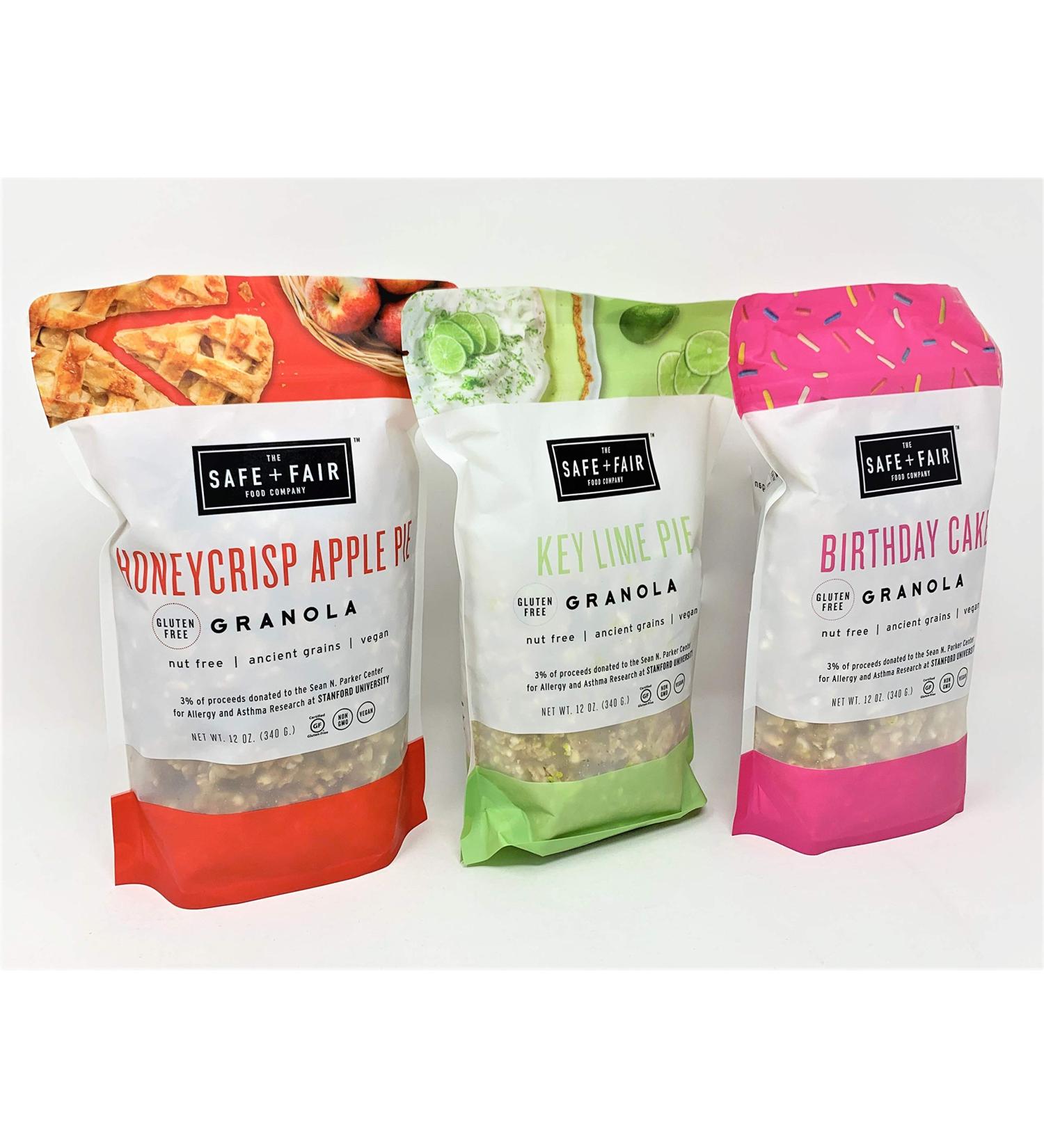 Safe + Fair Granola Bundle - Birthday Cake, Honeycrisp Apple Pie, Key Lime Pie (12oz, Pack of 3) - Gluten-Free, Vegan, Non-GMO - Buy Online on SooperMarket.com