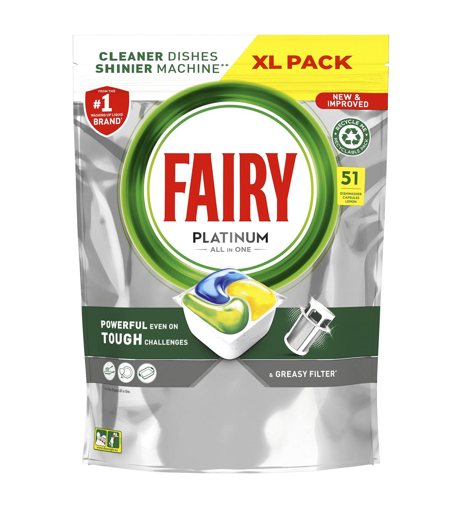 Fairy Platinum All In One Dishwasher Lemon 51 Tablets Lemon 1 count (Pack of 51) - Buy Online on SooperMarket.com