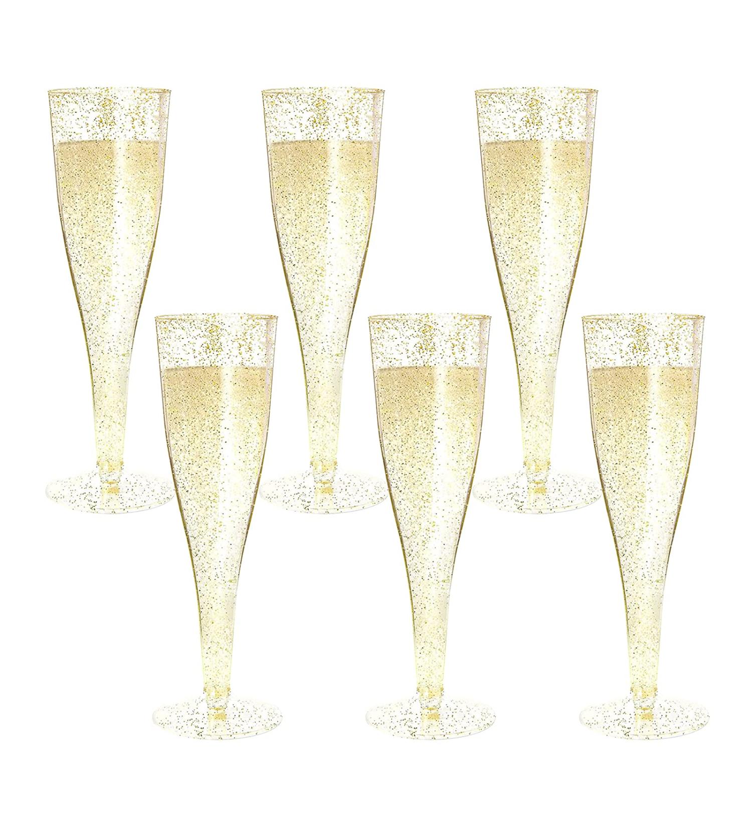 MR.FOAM Disposable Champagne Flutes - 6PC Gold Glitter Plastic glasses for Parties - 6.5 OZ - Buy Online on SooperMarket.com